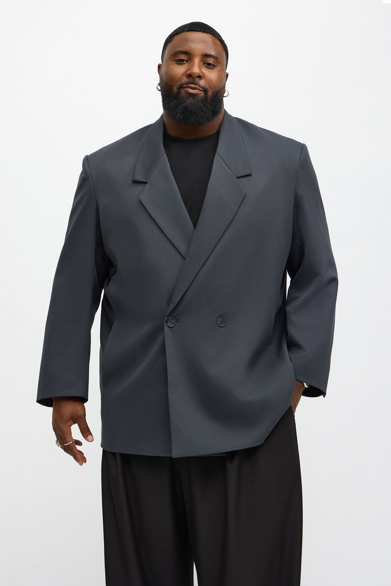 Oversized Quiet Authority Double Breasted Blazer - Charcoal