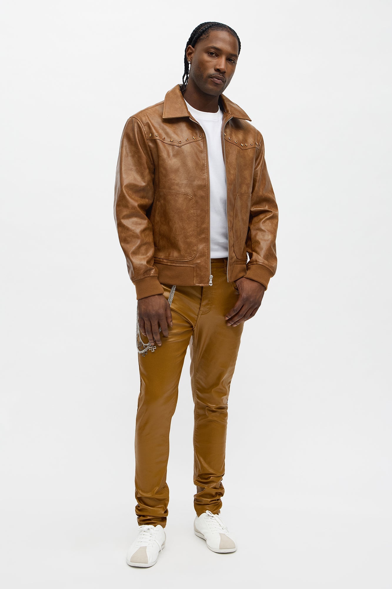 Stacked Skinny High Shine Wax Coated Jean - Brown