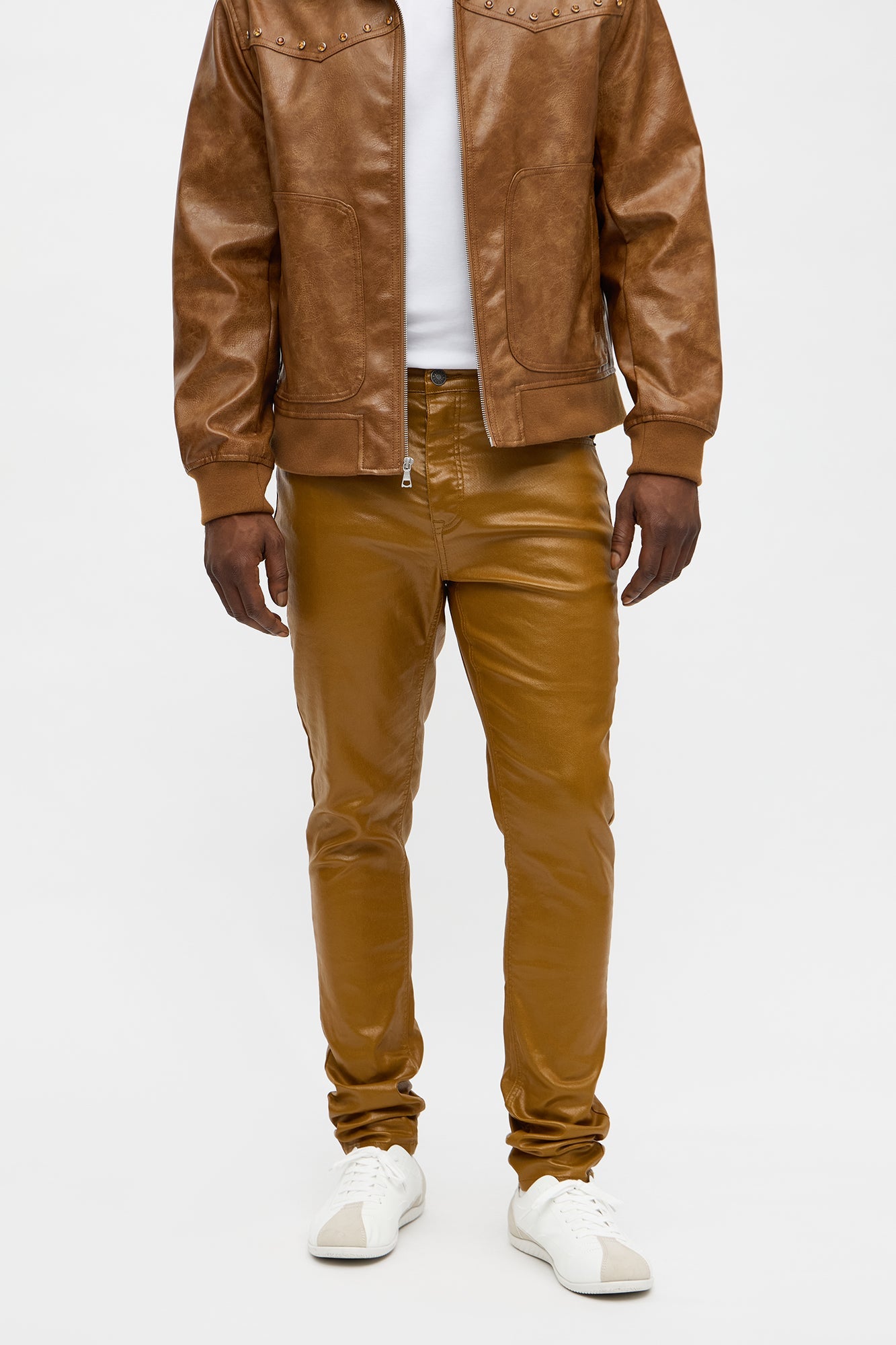 Stacked Skinny High Shine Wax Coated Jean - Brown