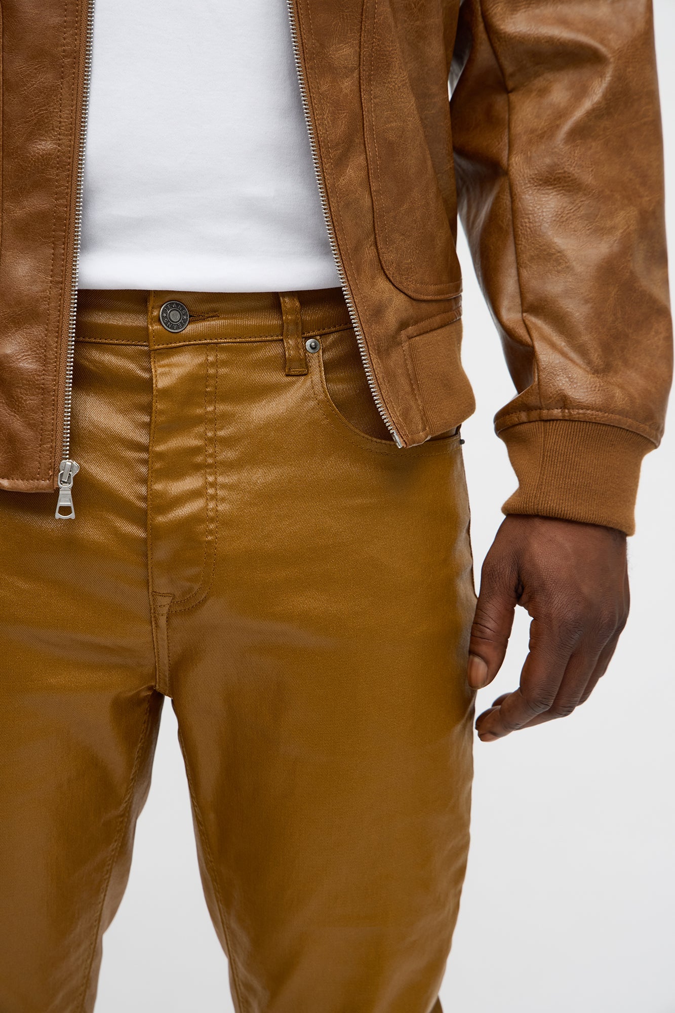 Stacked Skinny High Shine Wax Coated Jean - Brown