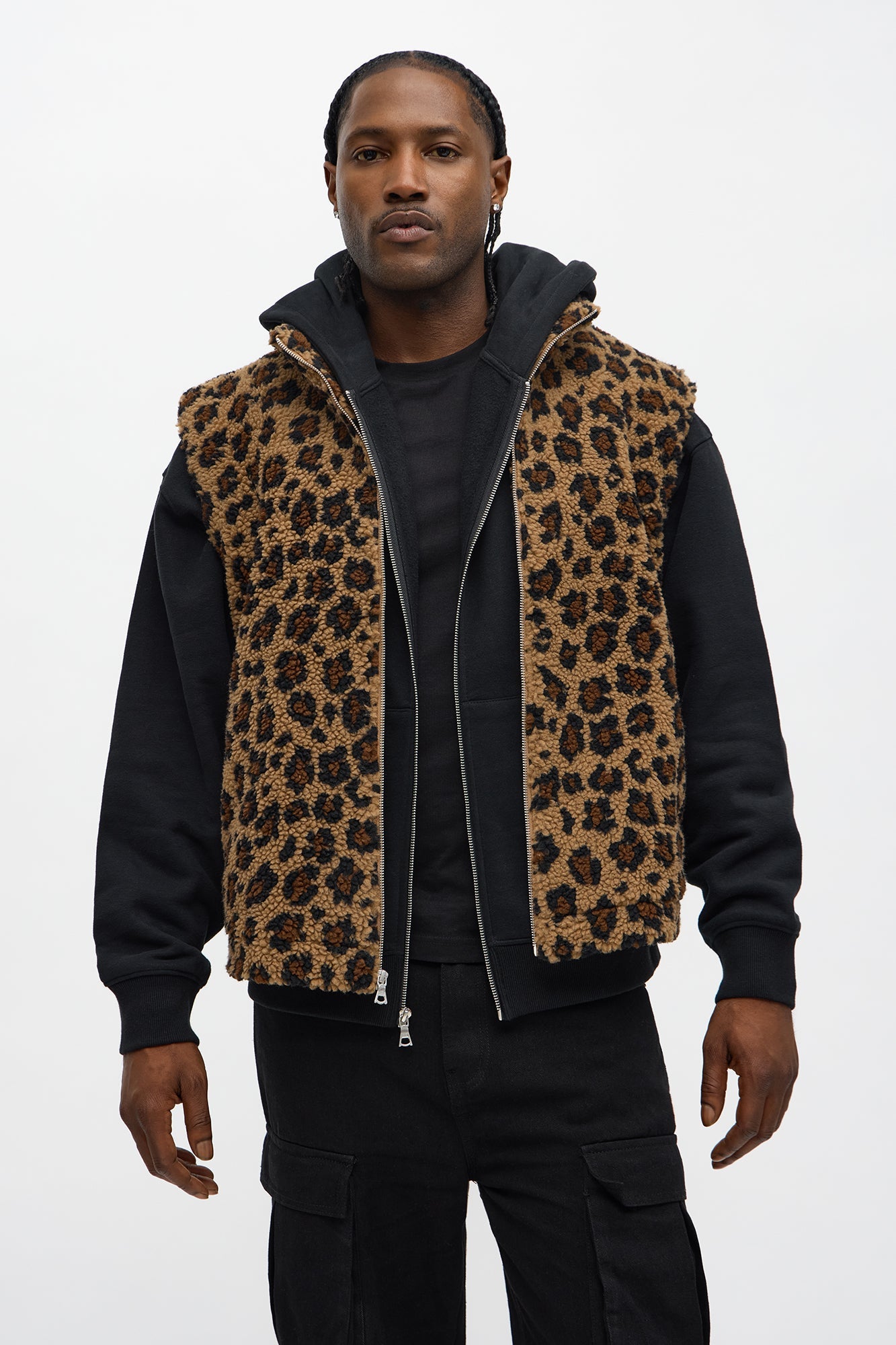 Relaxed Faux Fur Leopard Vest - Brown