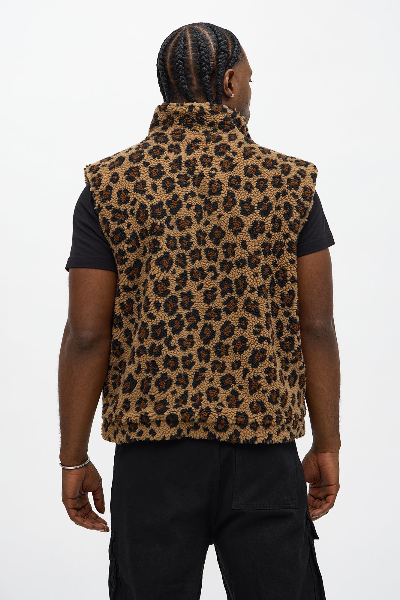Relaxed Faux Fur Leopard Vest - Brown