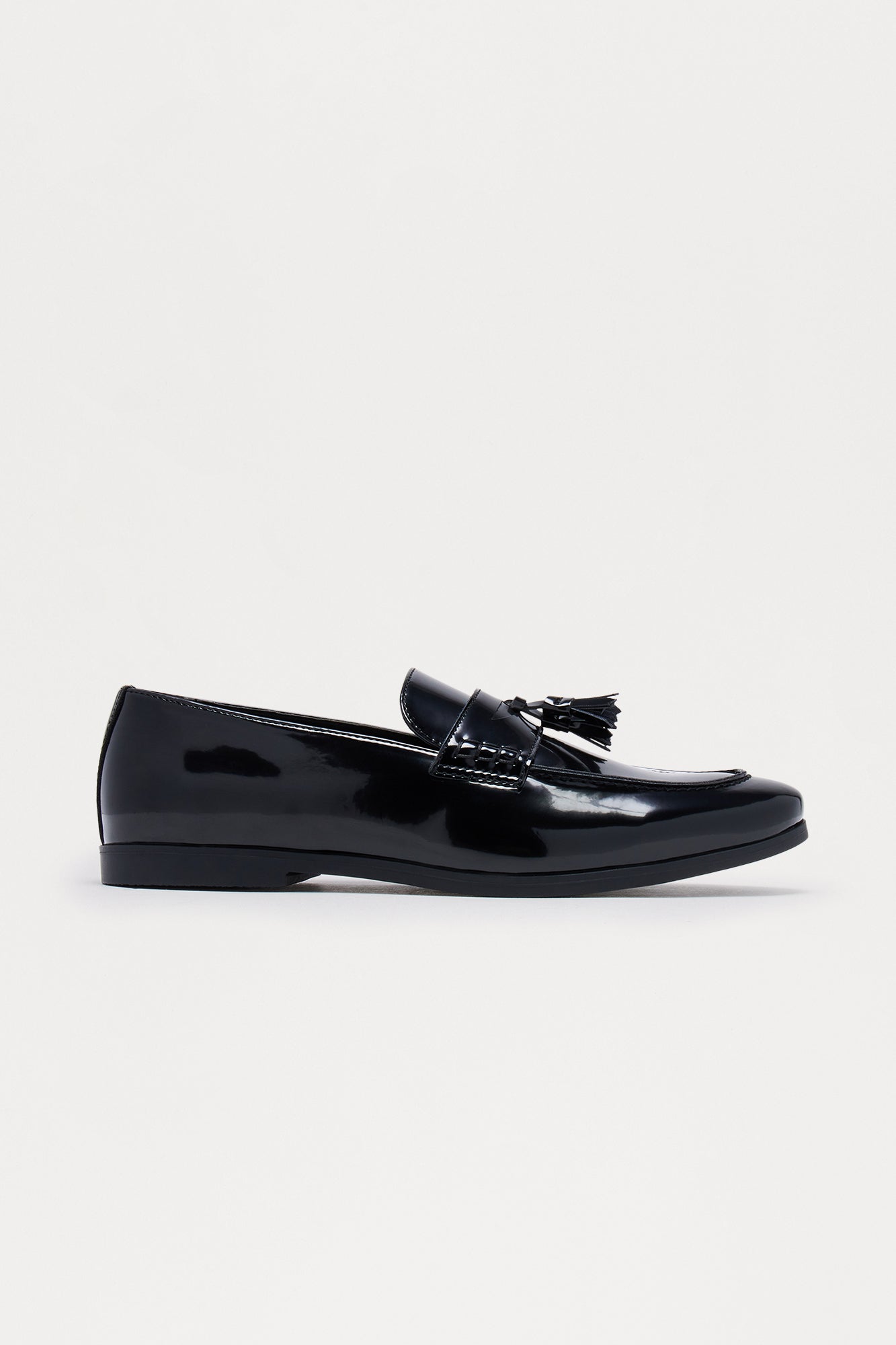 Dress Patent Leather Flat Tassel Loafer - Black