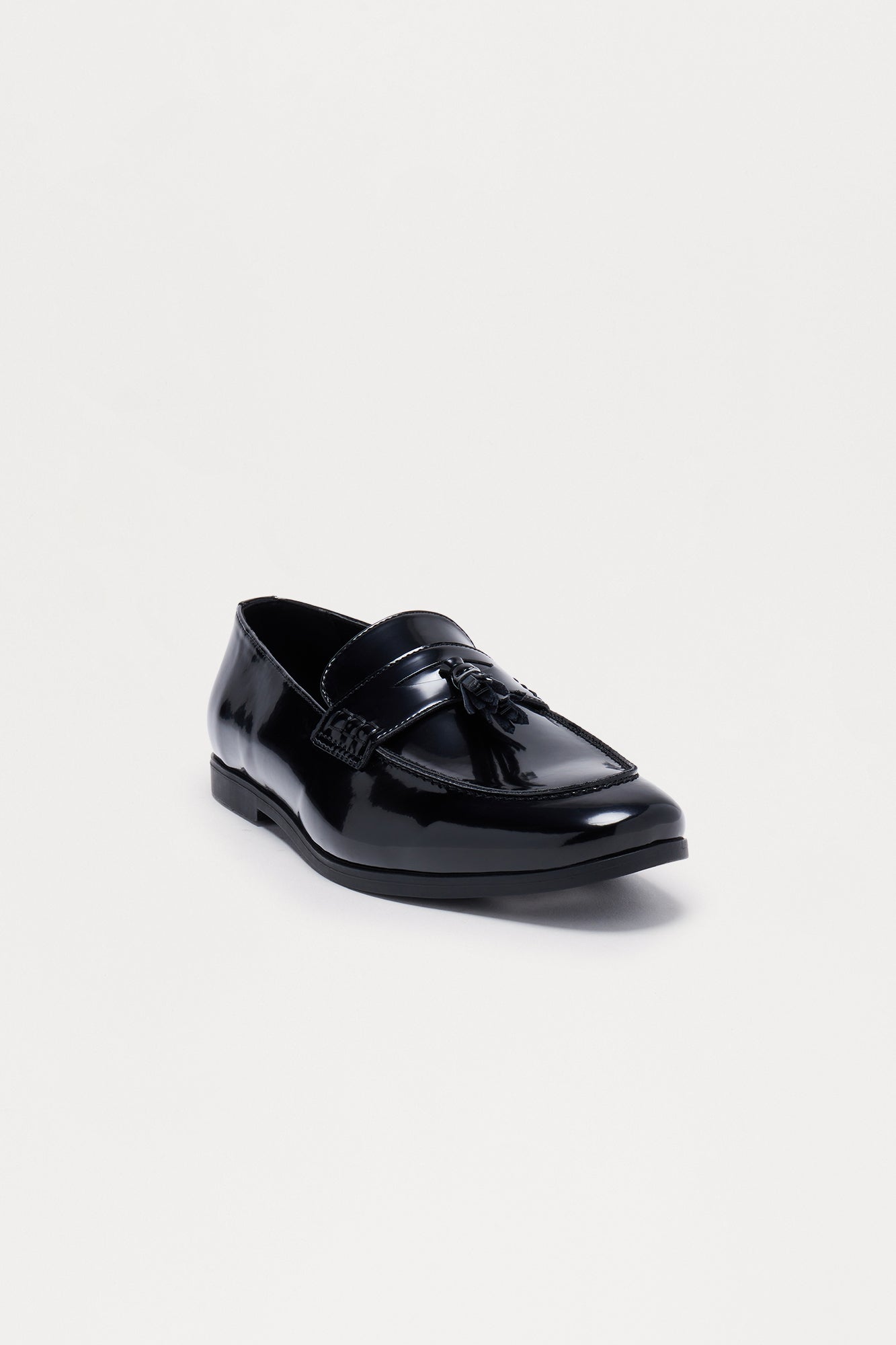 Dress Patent Leather Flat Tassel Loafer - Black