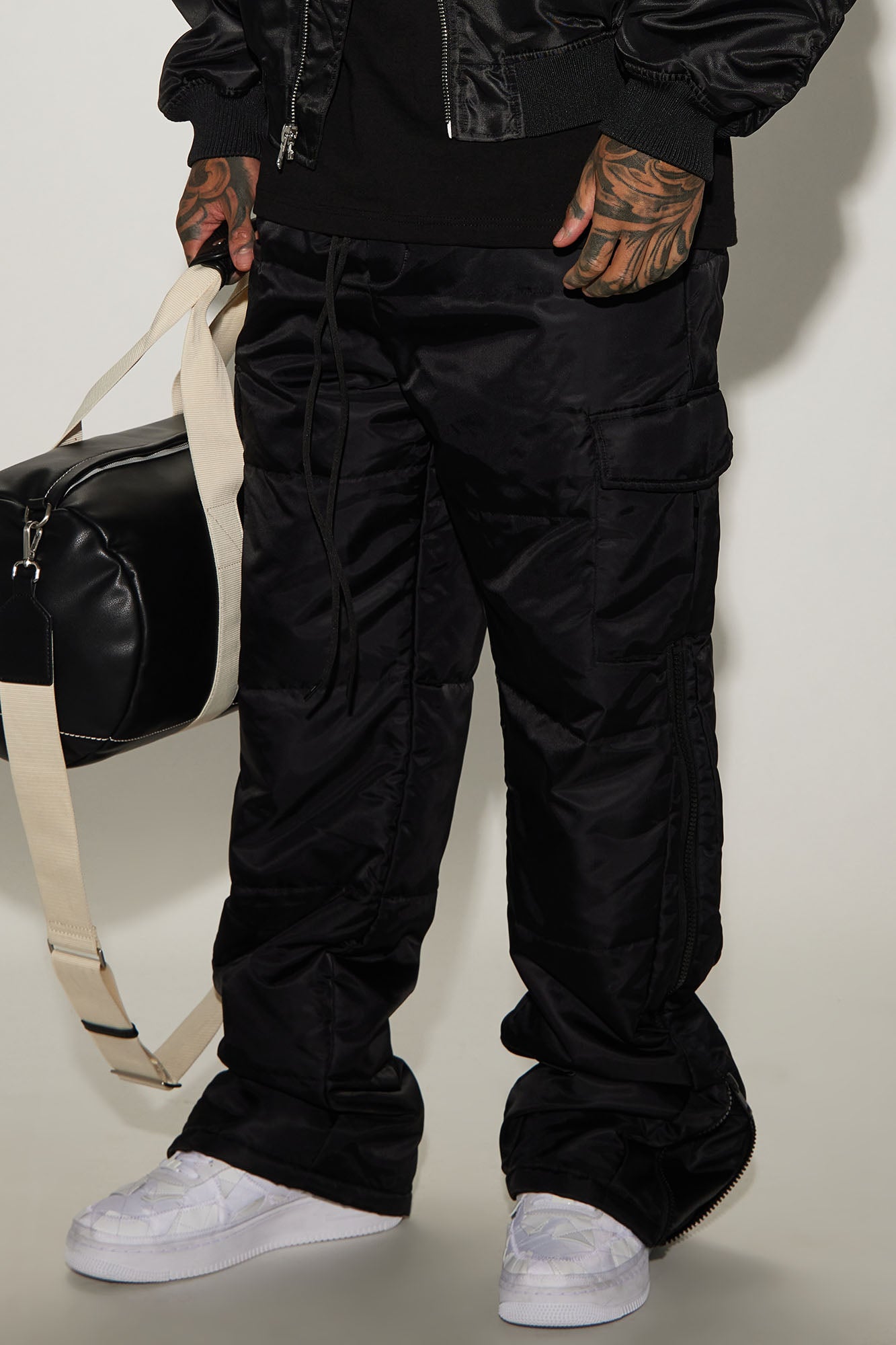 Ride With Me Baggy Padded Nylon Pants - Black
