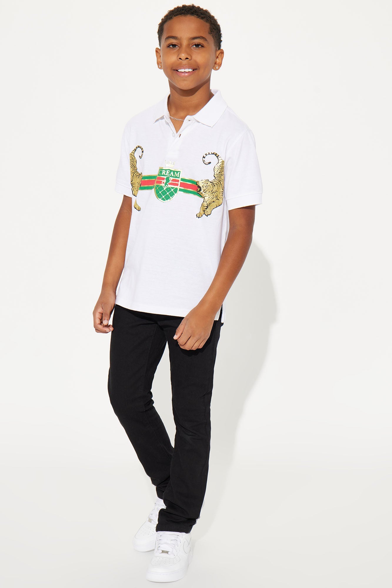 Mini King Of The Jungle Polo Knit Top - White