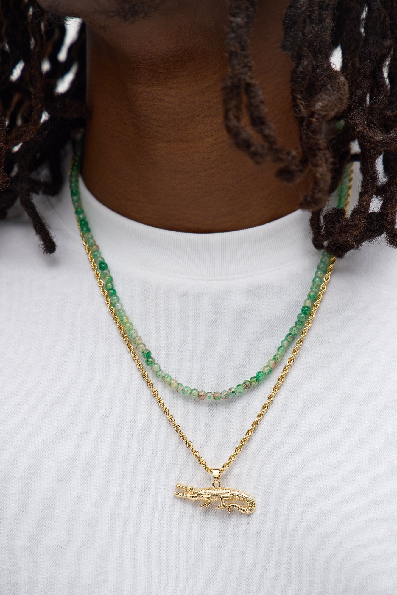 Crocodile Two Piece Beaded Necklace Set - Gold/combo