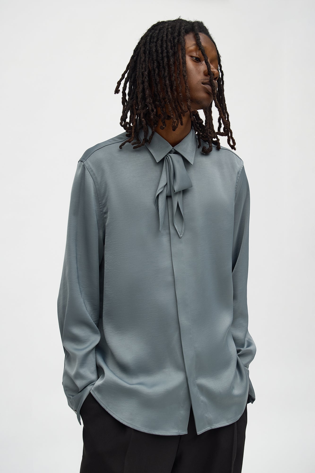 Vox Tie Collar Button Up Shirt - Grey