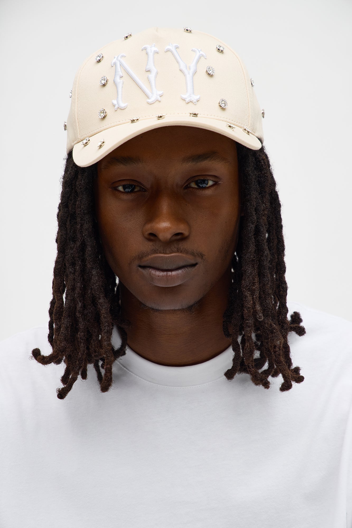 New York Embellished Structured Snapback Hat - Stone
