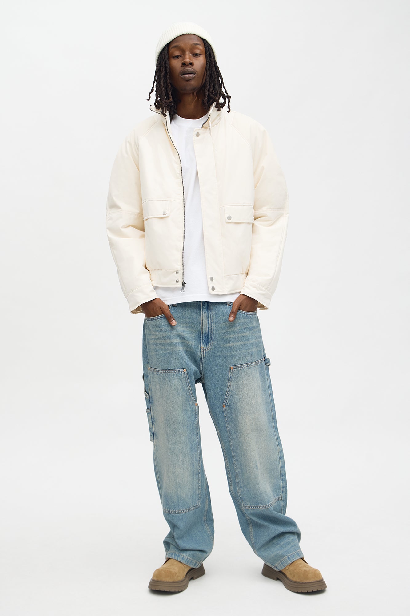 Level Up Paneled Bomber Puffer Jacket - Off White