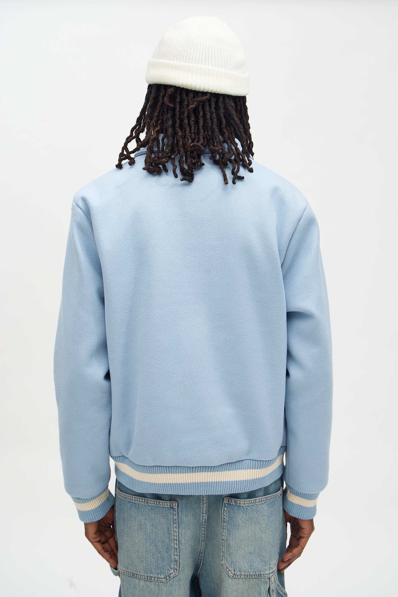 Retro Rib Wool Varsity Jacket - Light Blue