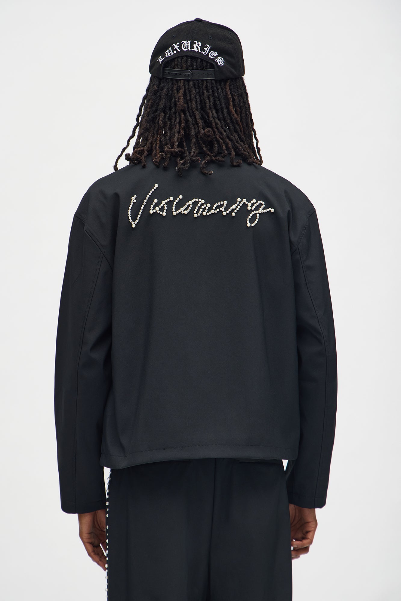 Cropped Pearl Work Jacket - Black