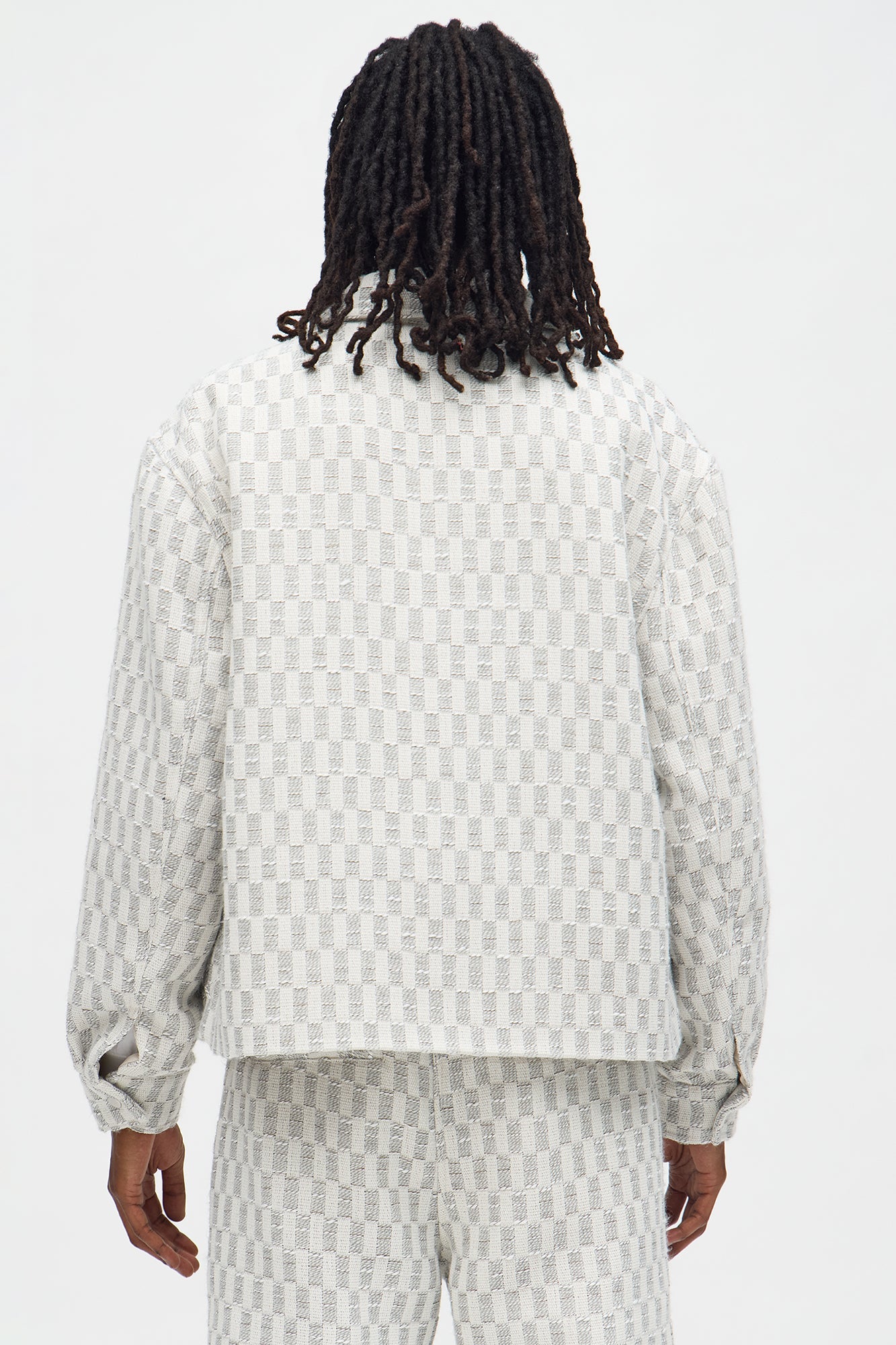 Relaxed Cropped Checker Work Jacket - Cream