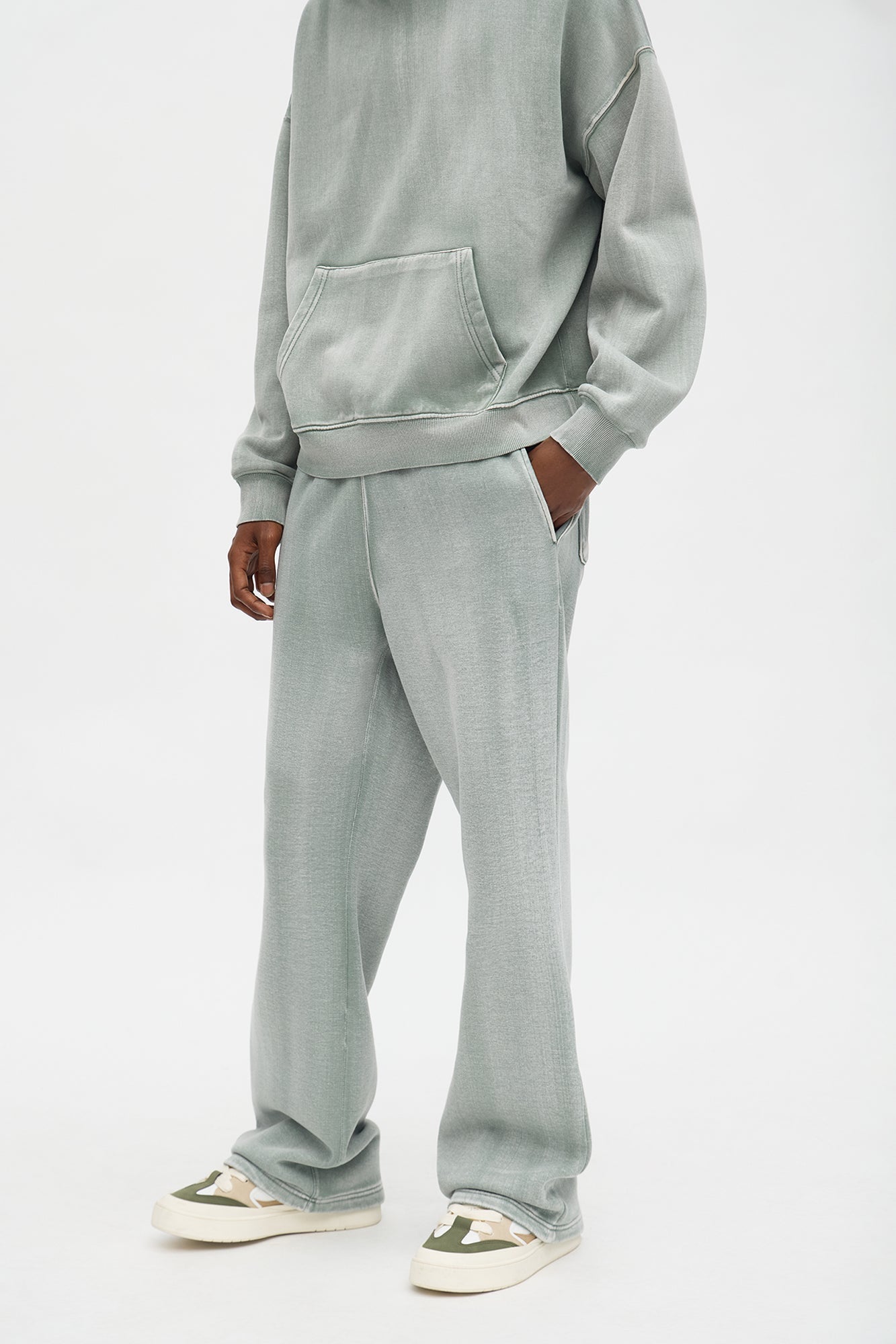 Acid Wash Heavyweight Slim Flare Sweatpants - Sage