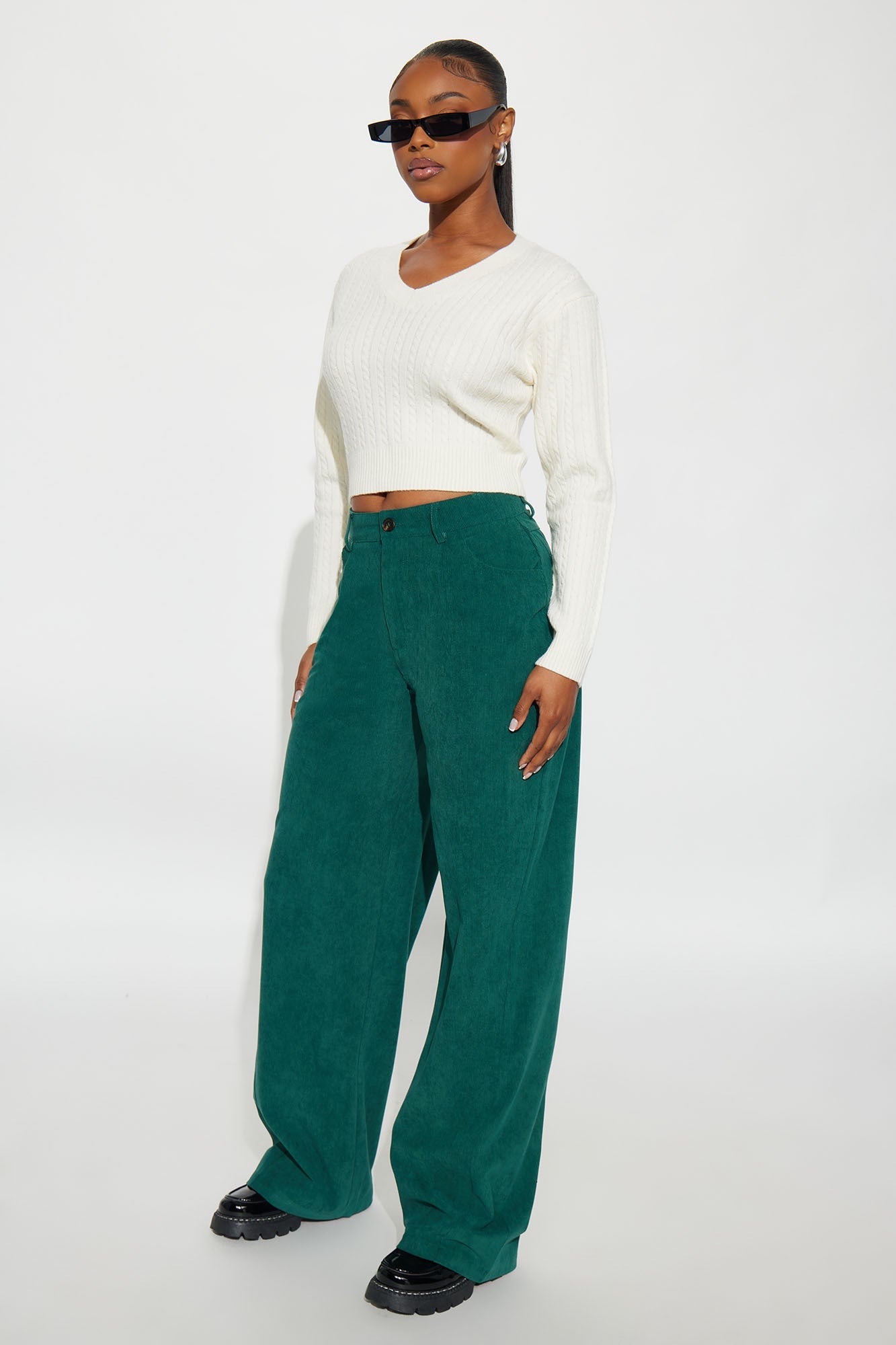 Frosty V Neck Cable Knit Sweater - Ivory