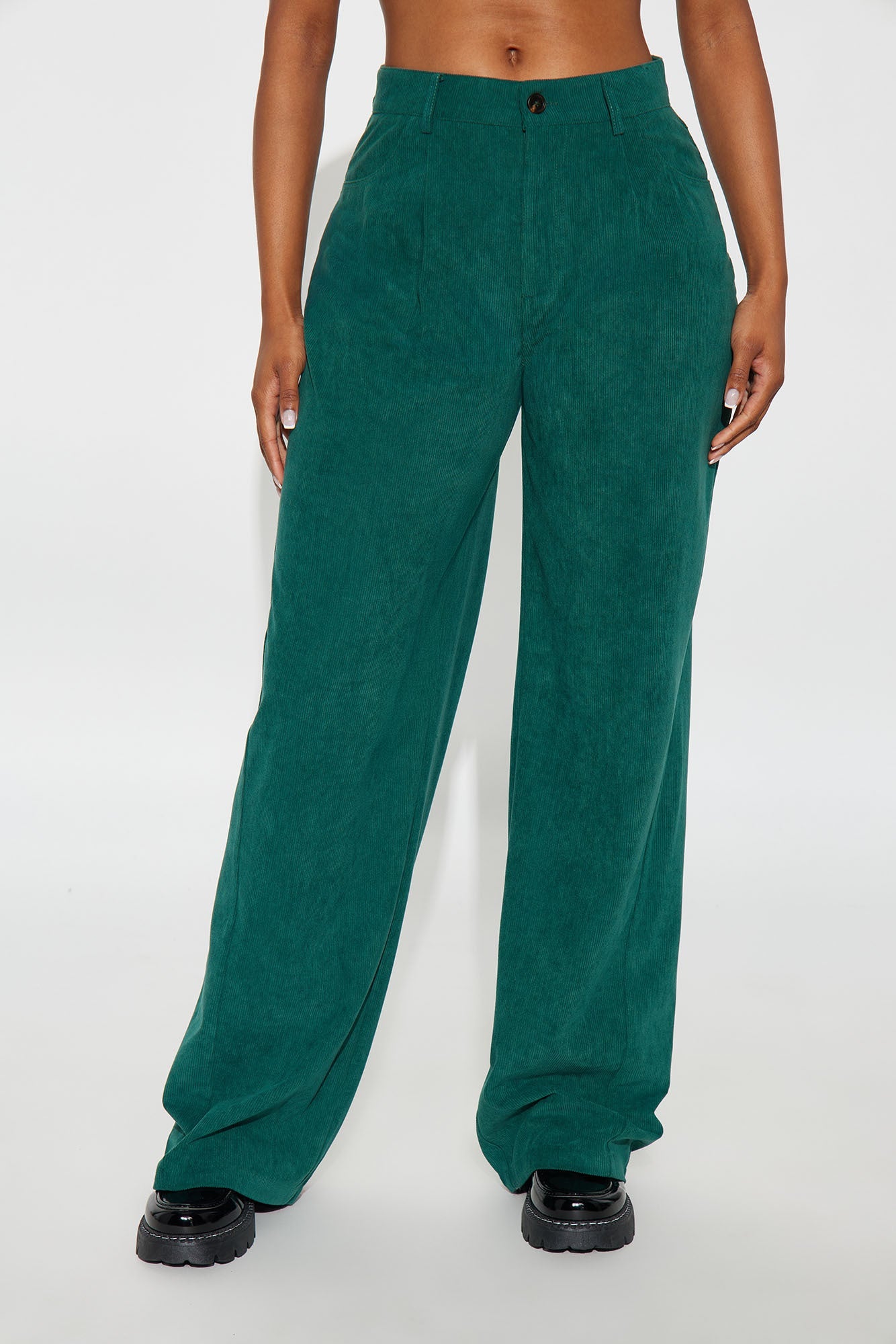 Everyday Casual Corduroy Wide Leg Pant 32″ - Hunter Green