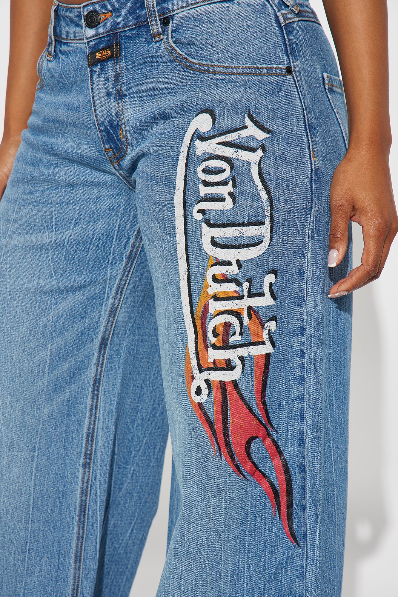 Von Dutch Flame Wide Leg Jeans - Medium Wash