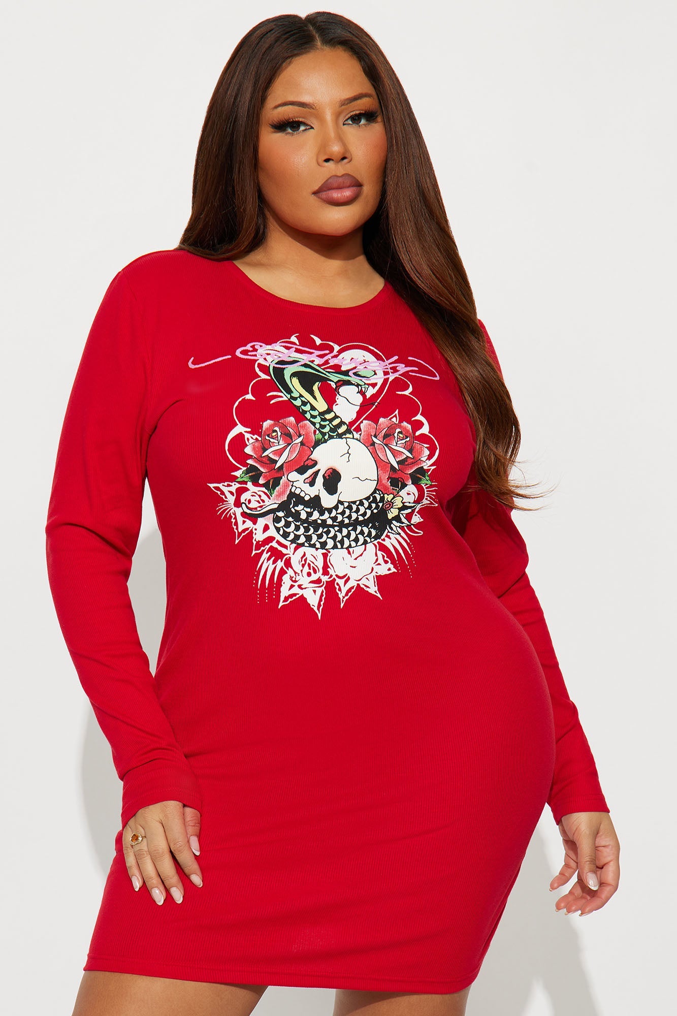 Ed Hardy Cobra Ribbed Mini Dress - Red
