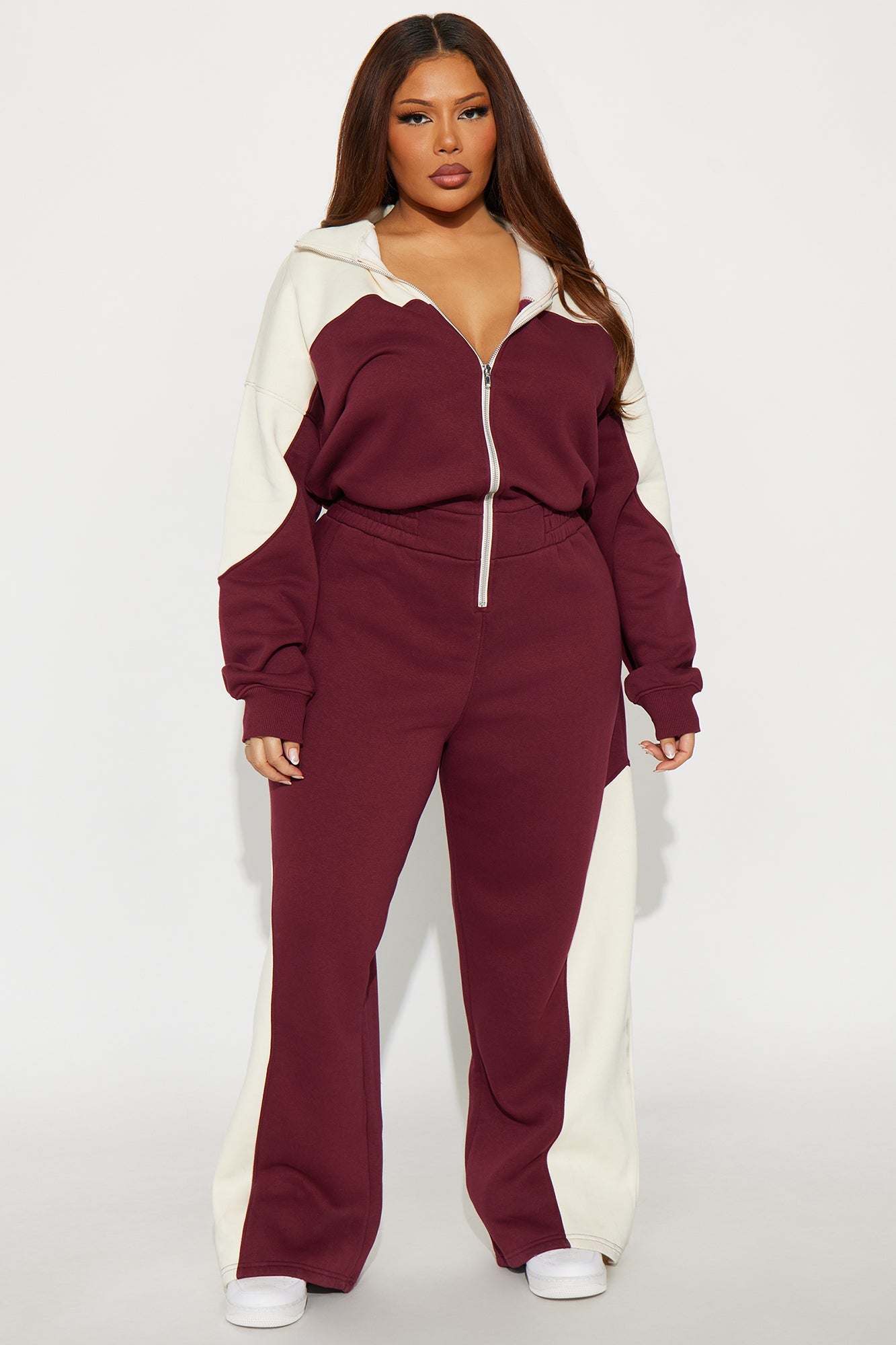 Snooze Mode Fleece Jumpsuit - Burgundy/combo