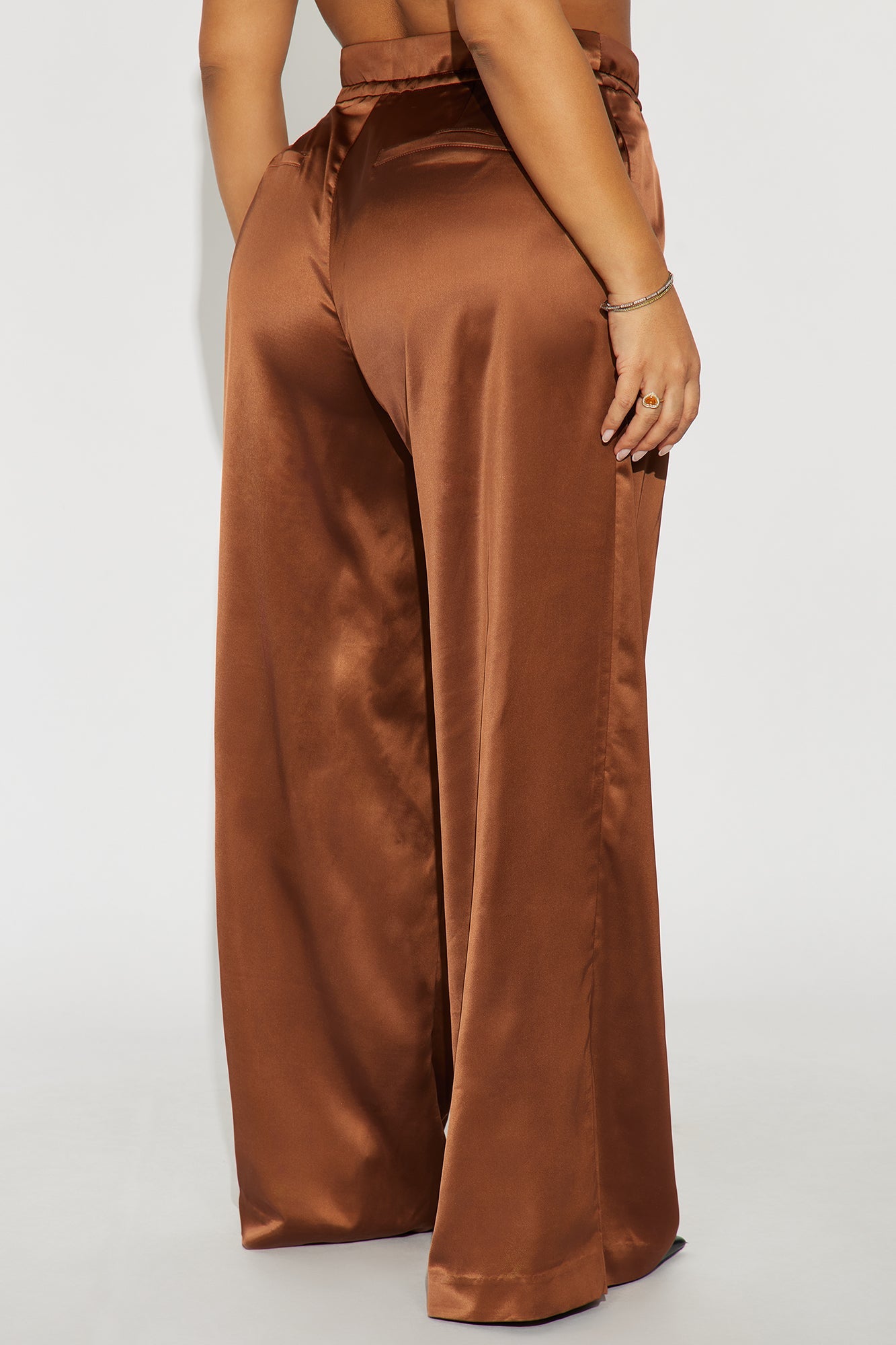 Avani Wide Leg Satin Pant 33 - Brown