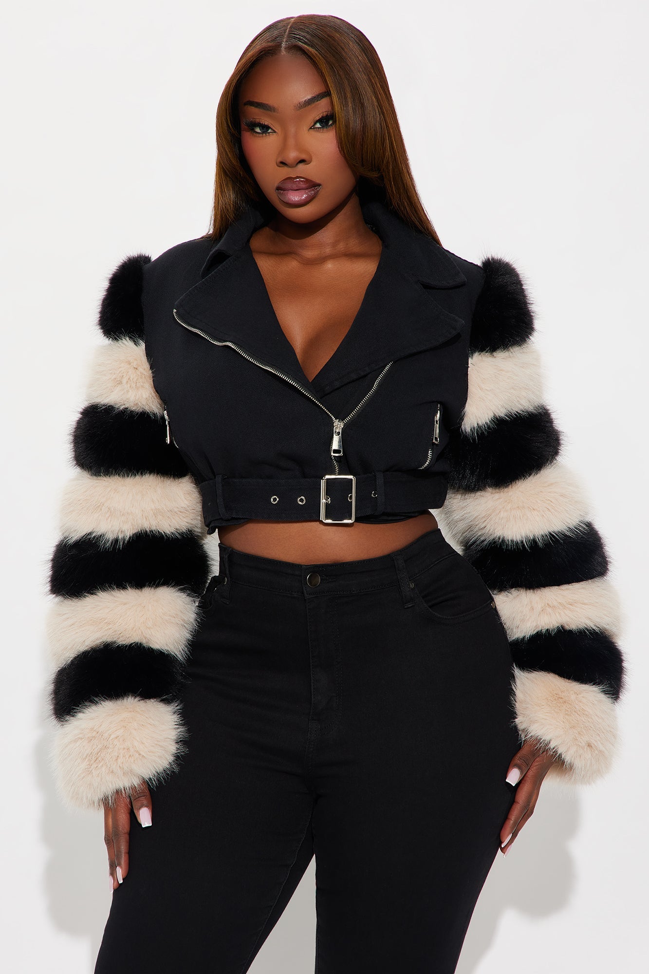Zero Degrees Faux Suede Moto Jacket - Black/combo