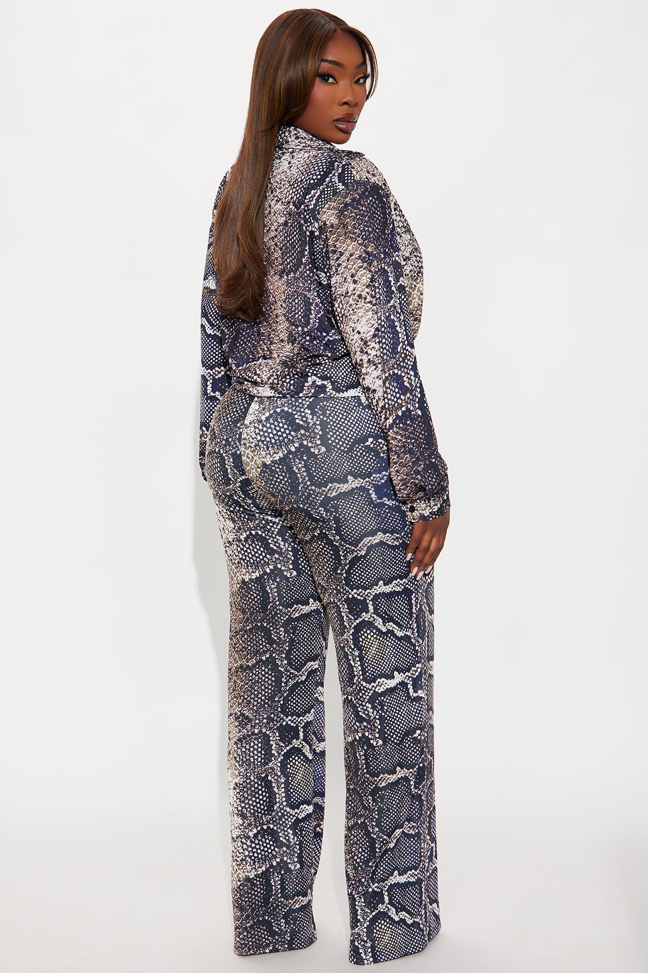 Dina Snake Print Long Sleeve Pant Set - Black/combo