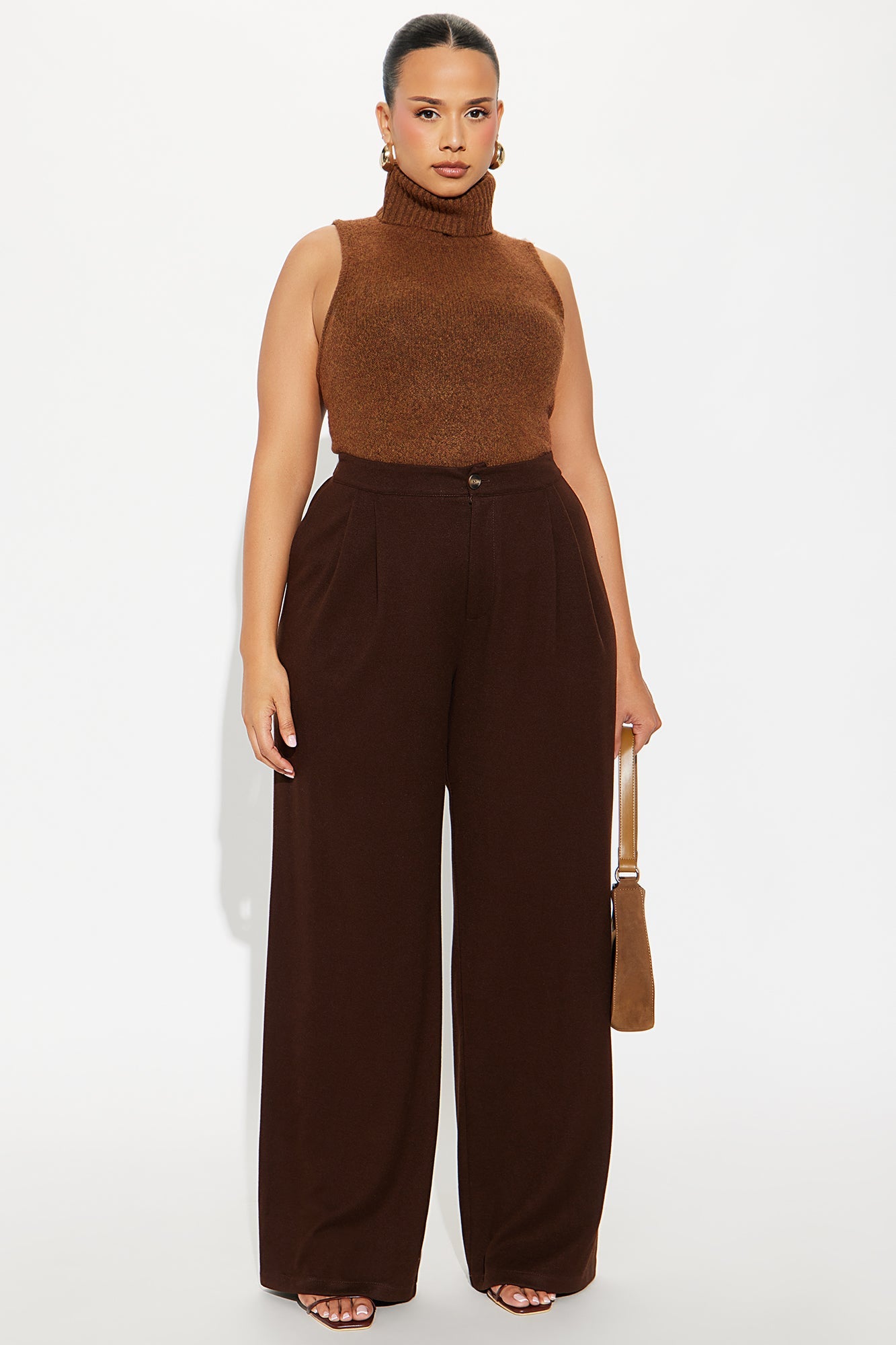Wilma Wide Leg Trousers 33″ - Chocolate