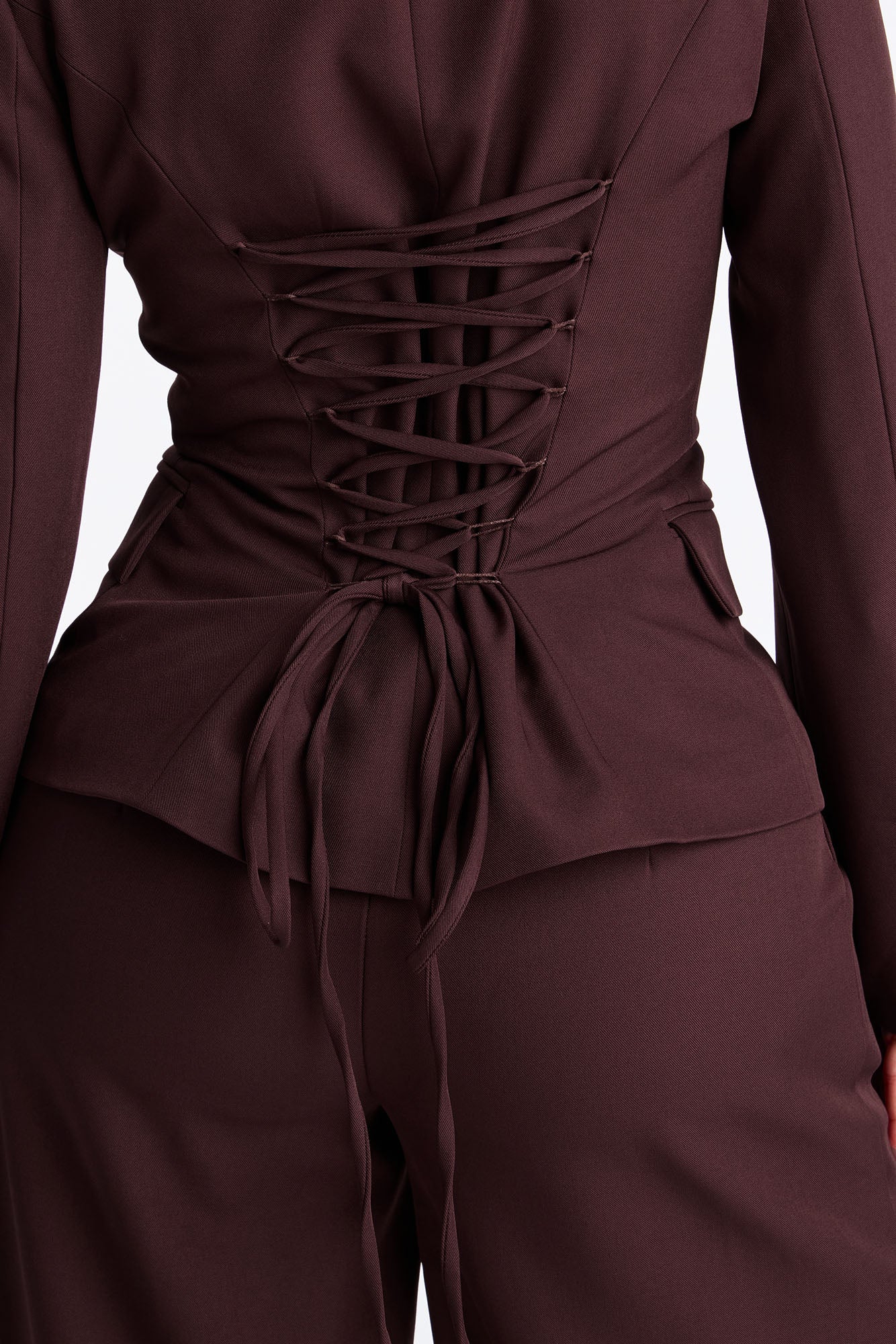 Power Pose Lace Up Fitted Blazer - Wine