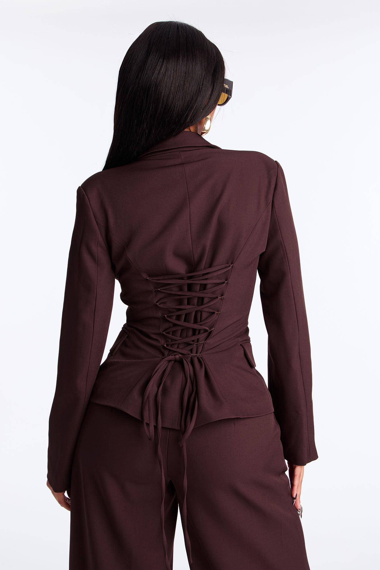 Power Pose Lace Up Fitted Blazer - Wine