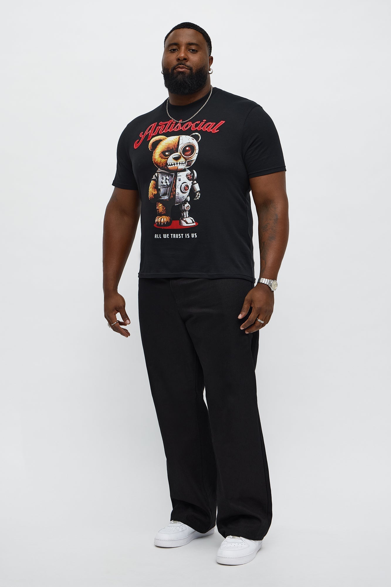Antisocial Cyborg Bear Short Sleeve Tee - Black