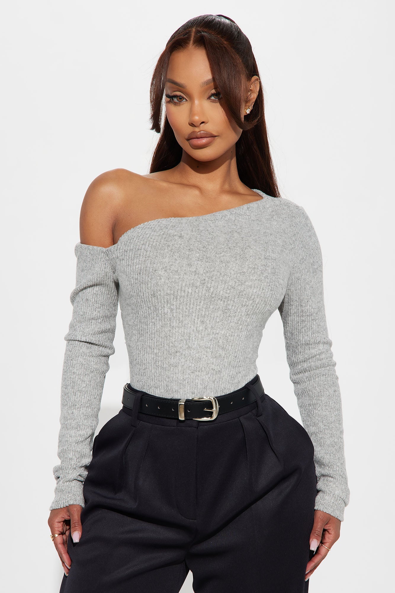 Naomi Ribbed Bodysuit - Heather Grey