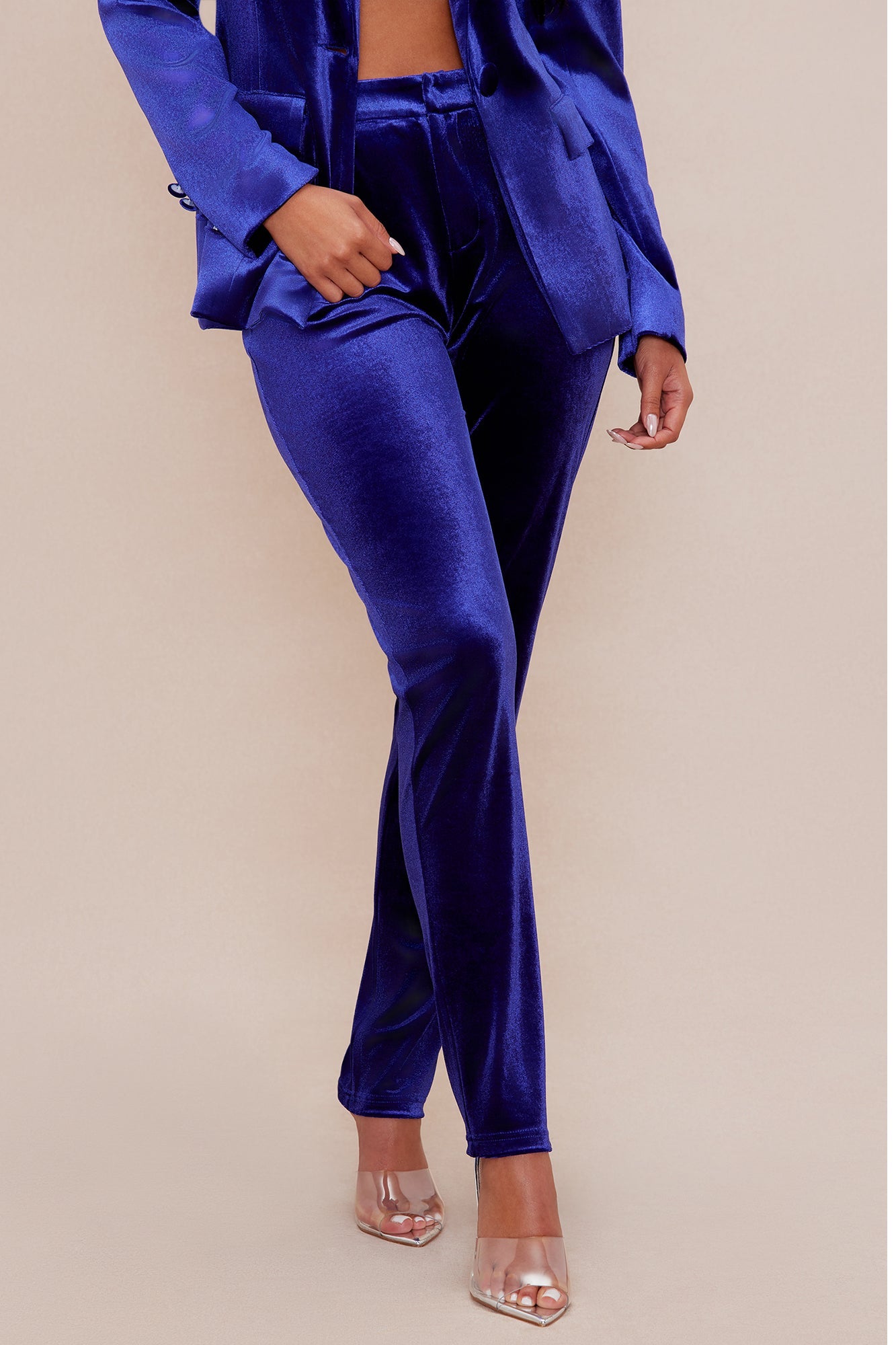 Vienna Velvet Blazer Suit Set - Navy