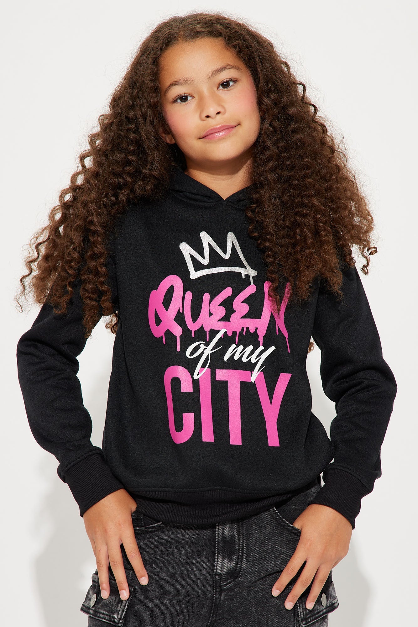 Mini Queen Of My City Fleece Hoodie - Black