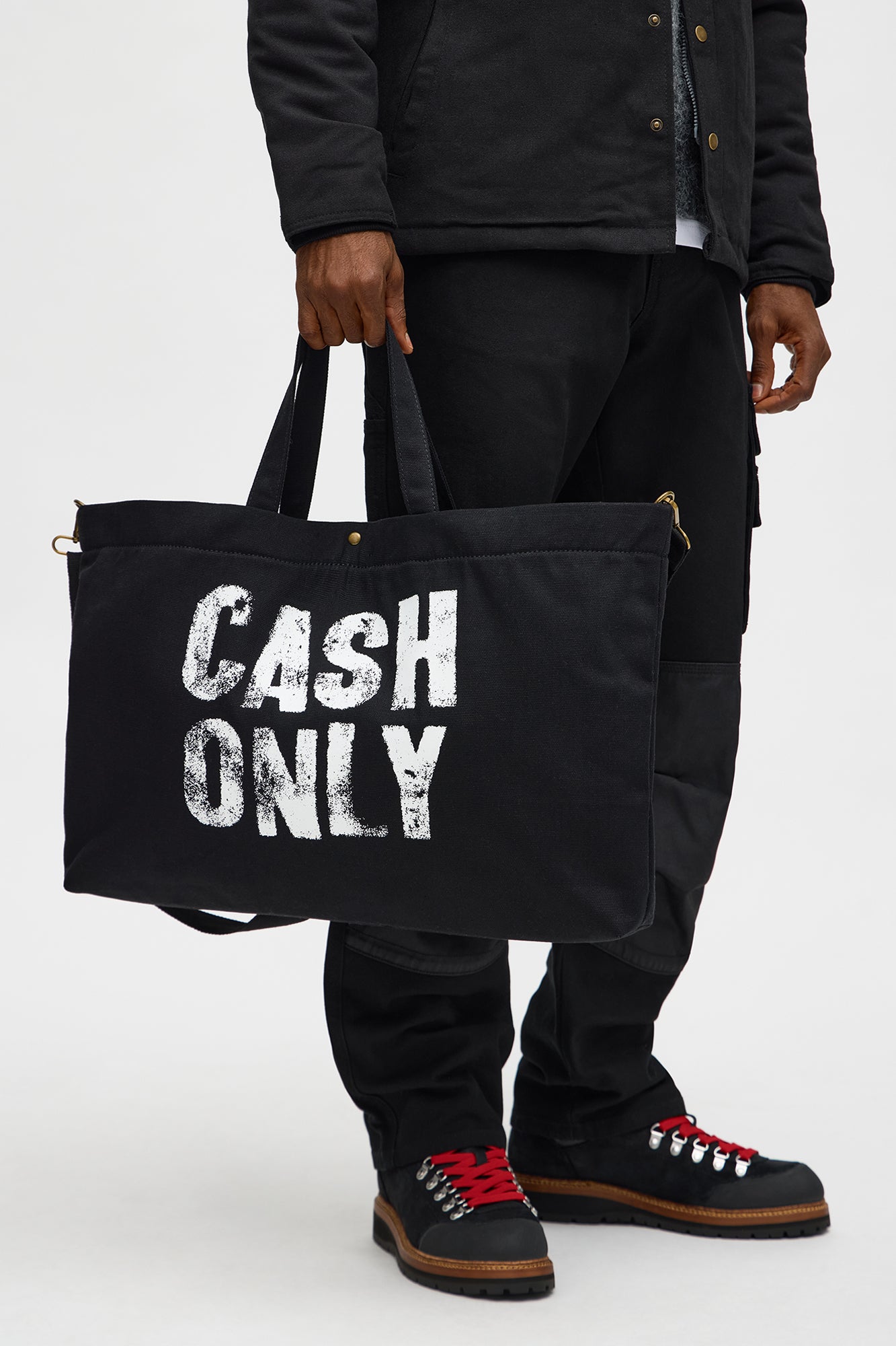 Cash Only Canvas Messenger Bag - Black