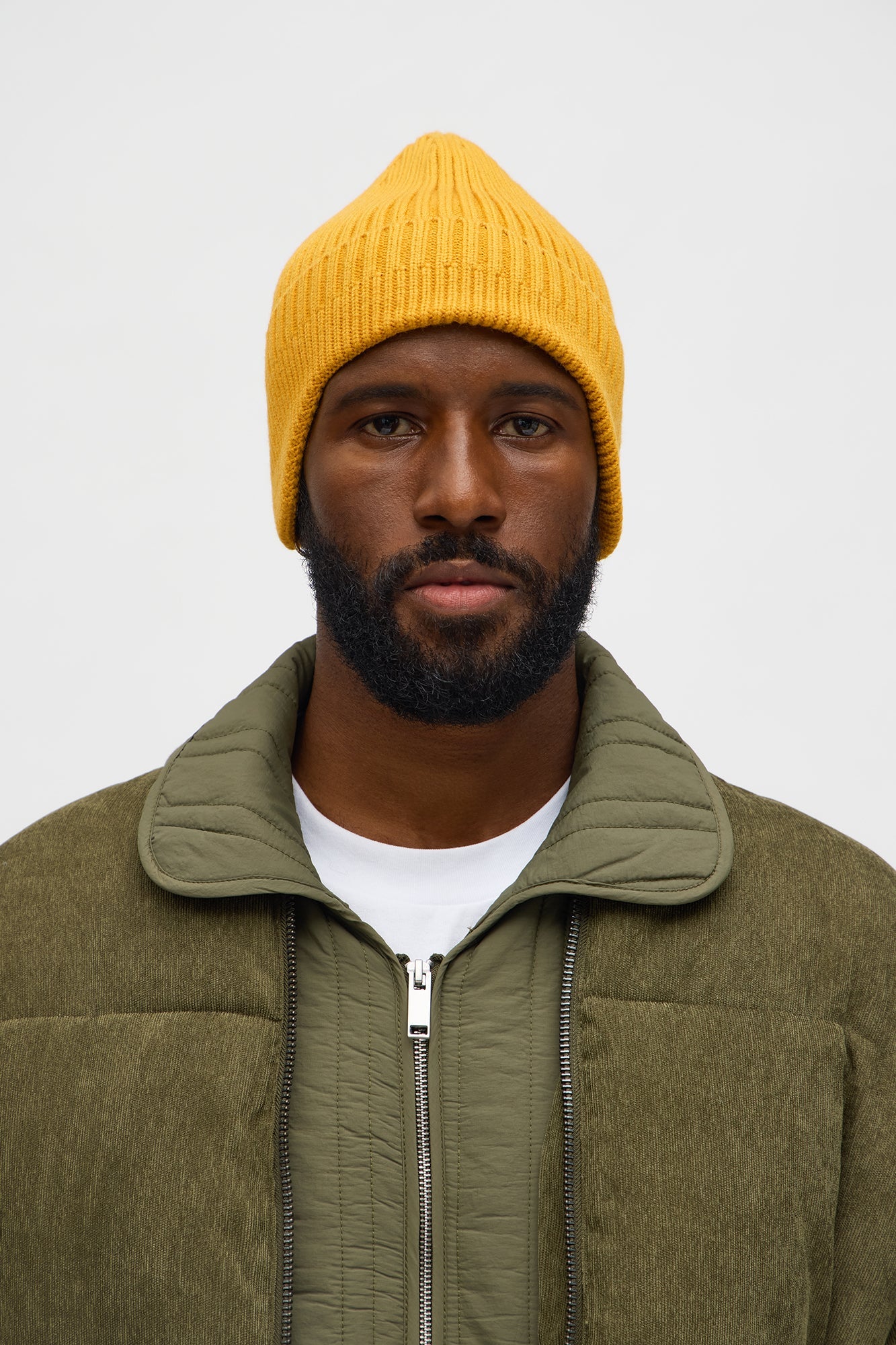 Earflap Ribbed Knit Cuffed Beanie - Yellow