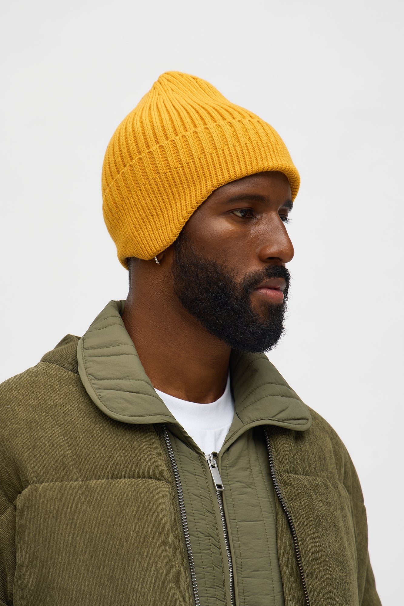 Earflap Ribbed Knit Cuffed Beanie - Yellow
