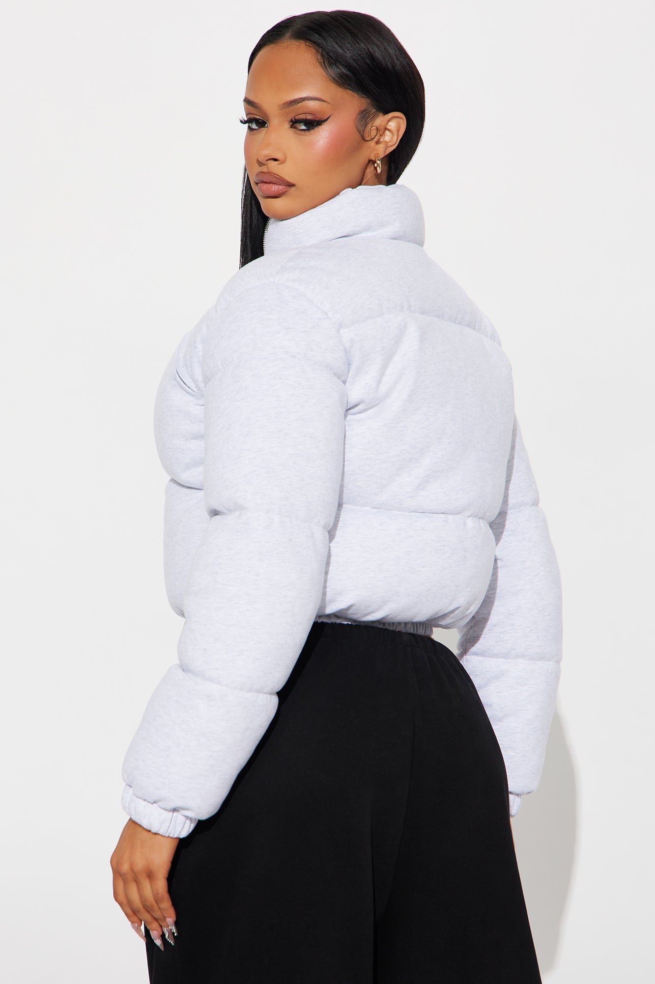 Never Giving Up Cropped Puffer Jacket - Light Grey