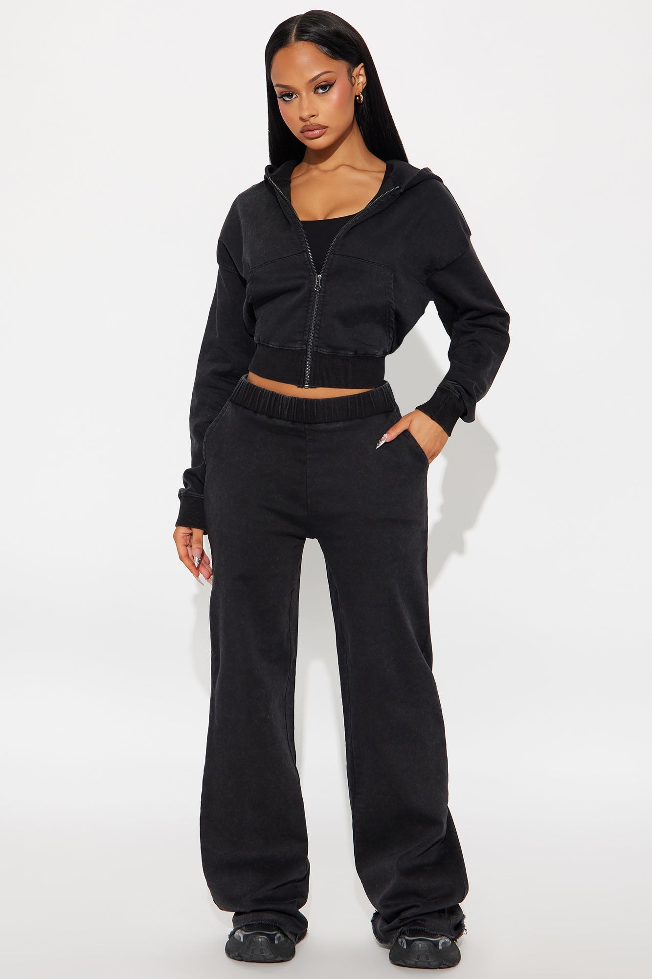 On The Move Washed Denim Pant Set - Black Wash