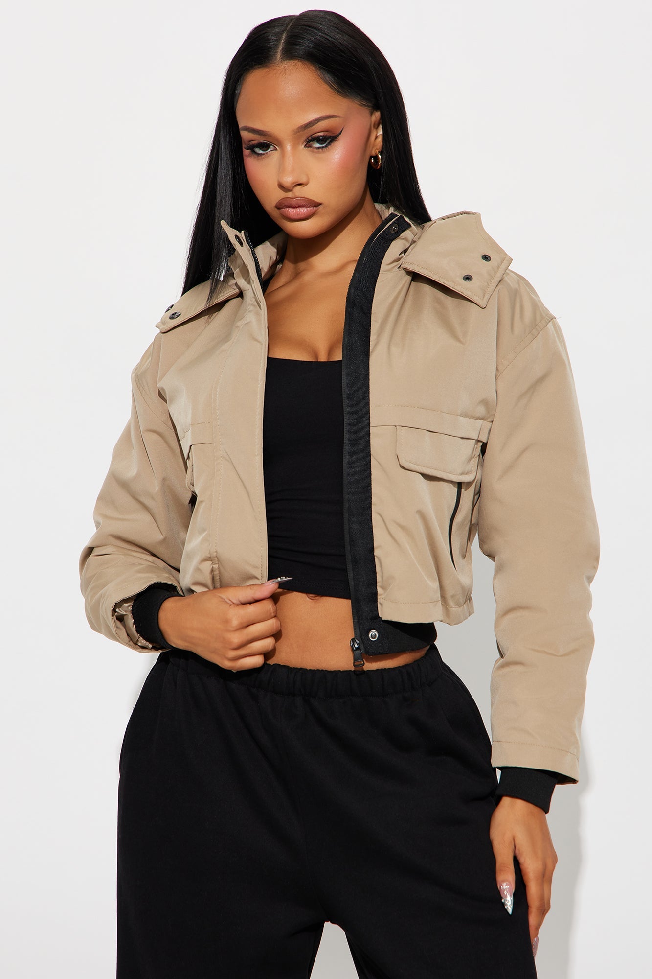 Chill Flex Hooded Nylon Puffer Jacket - Taupe