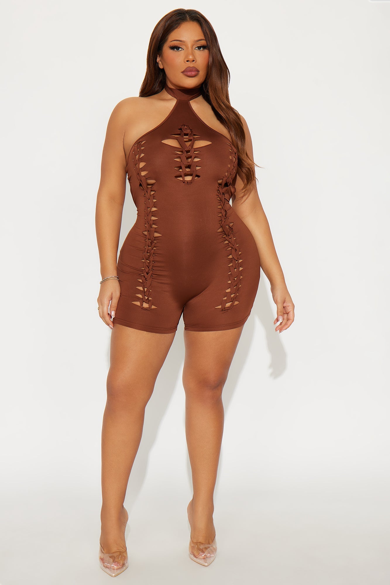 Keep It Smooth Suede Cut Romper Bodystocking - Chocolate
