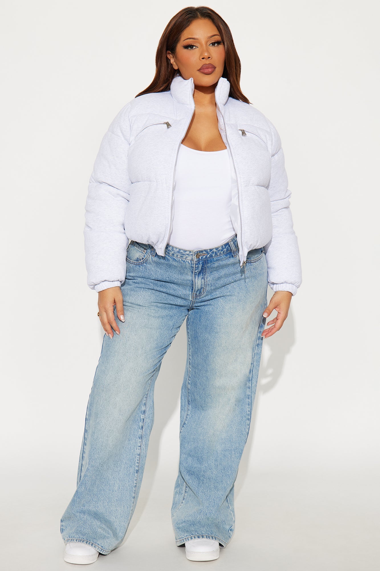 Never Giving Up Cropped Puffer Jacket - Light Grey
