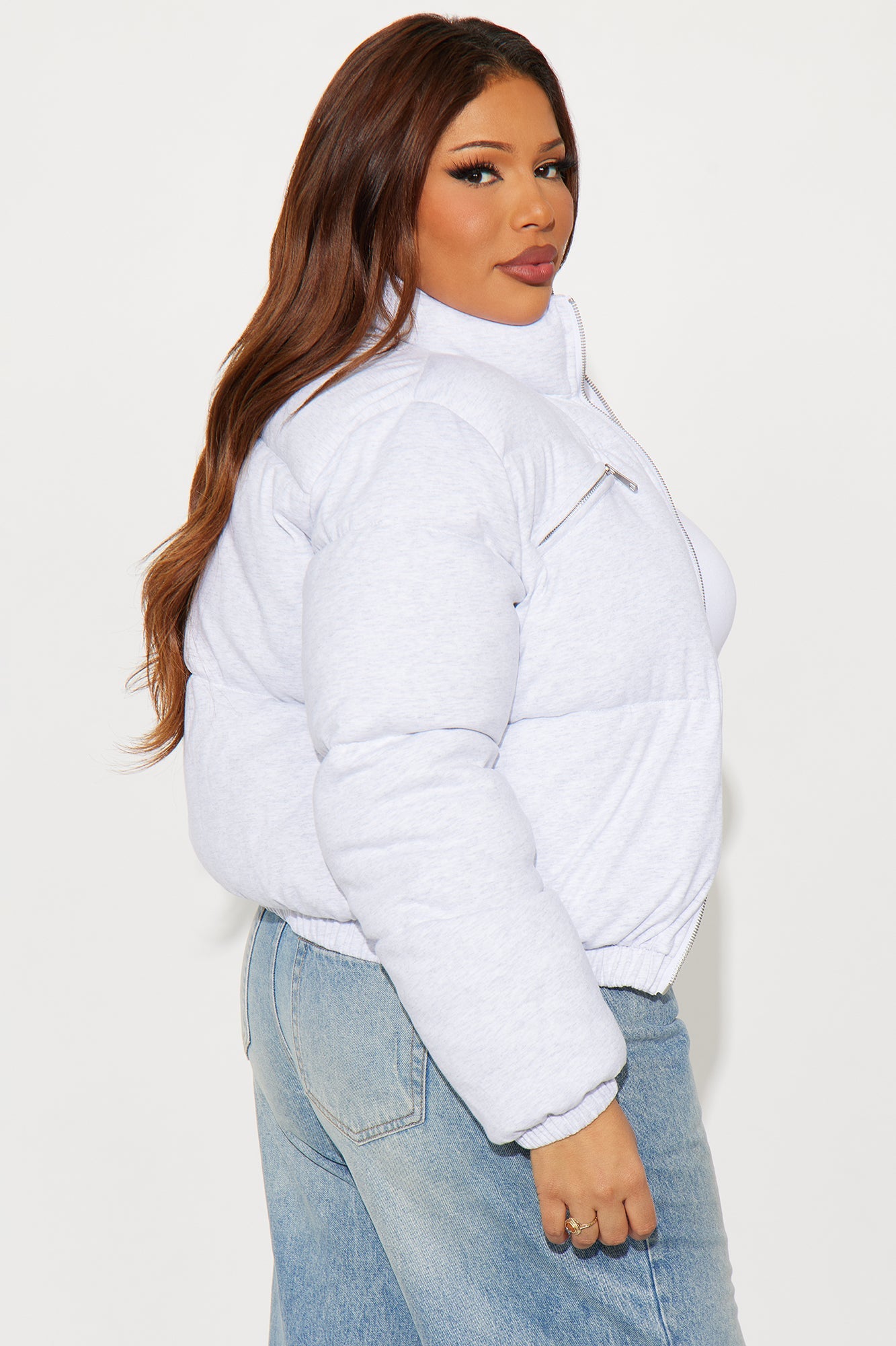 Never Giving Up Cropped Puffer Jacket - Light Grey