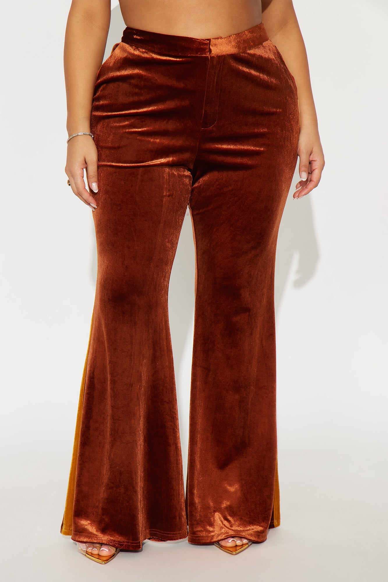 Nathalie Velvet Flare Leg Pant 33 - Brown/combo