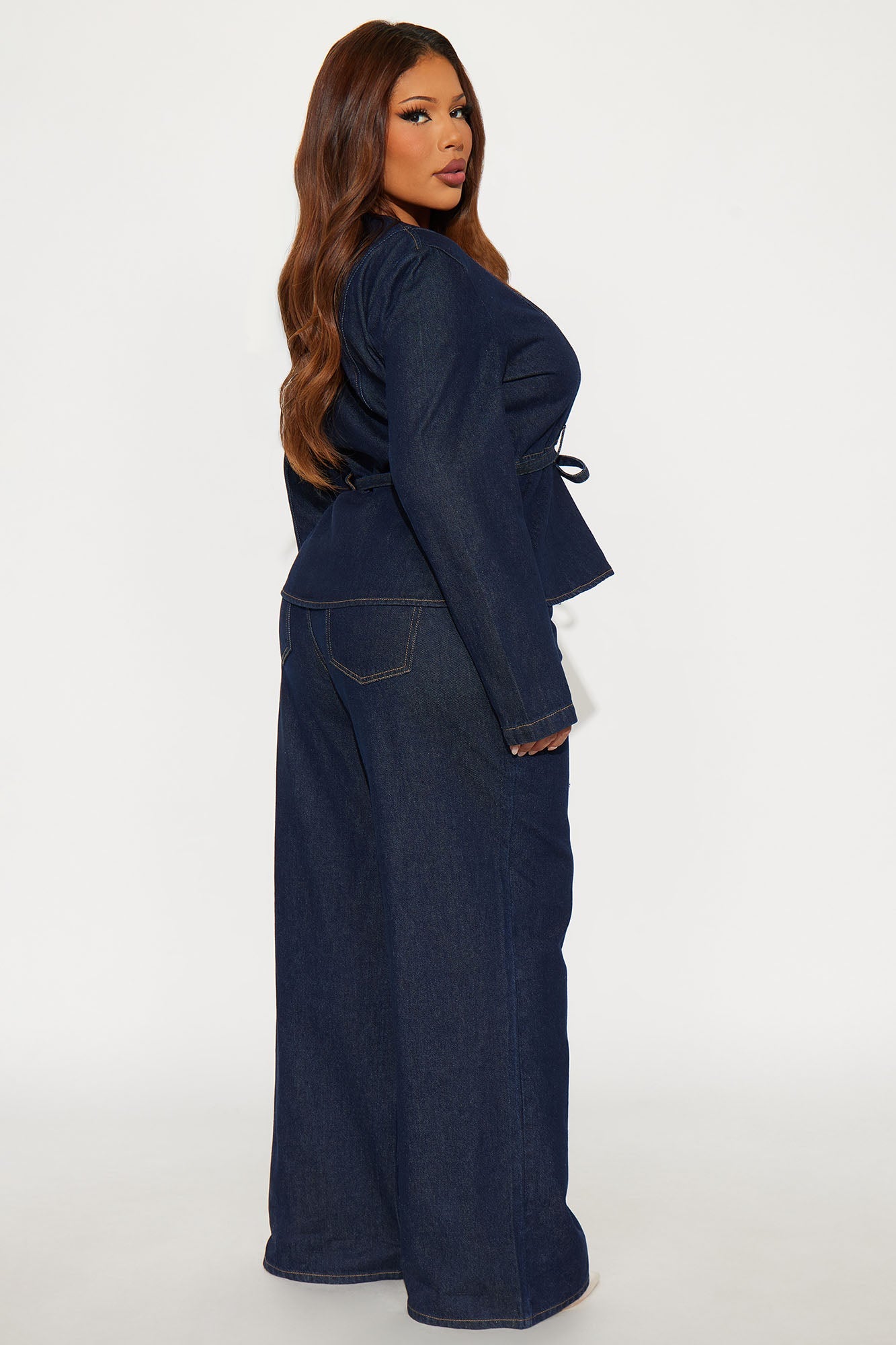 So Chic Denim Wide Leg Pant Set - Dark Wash