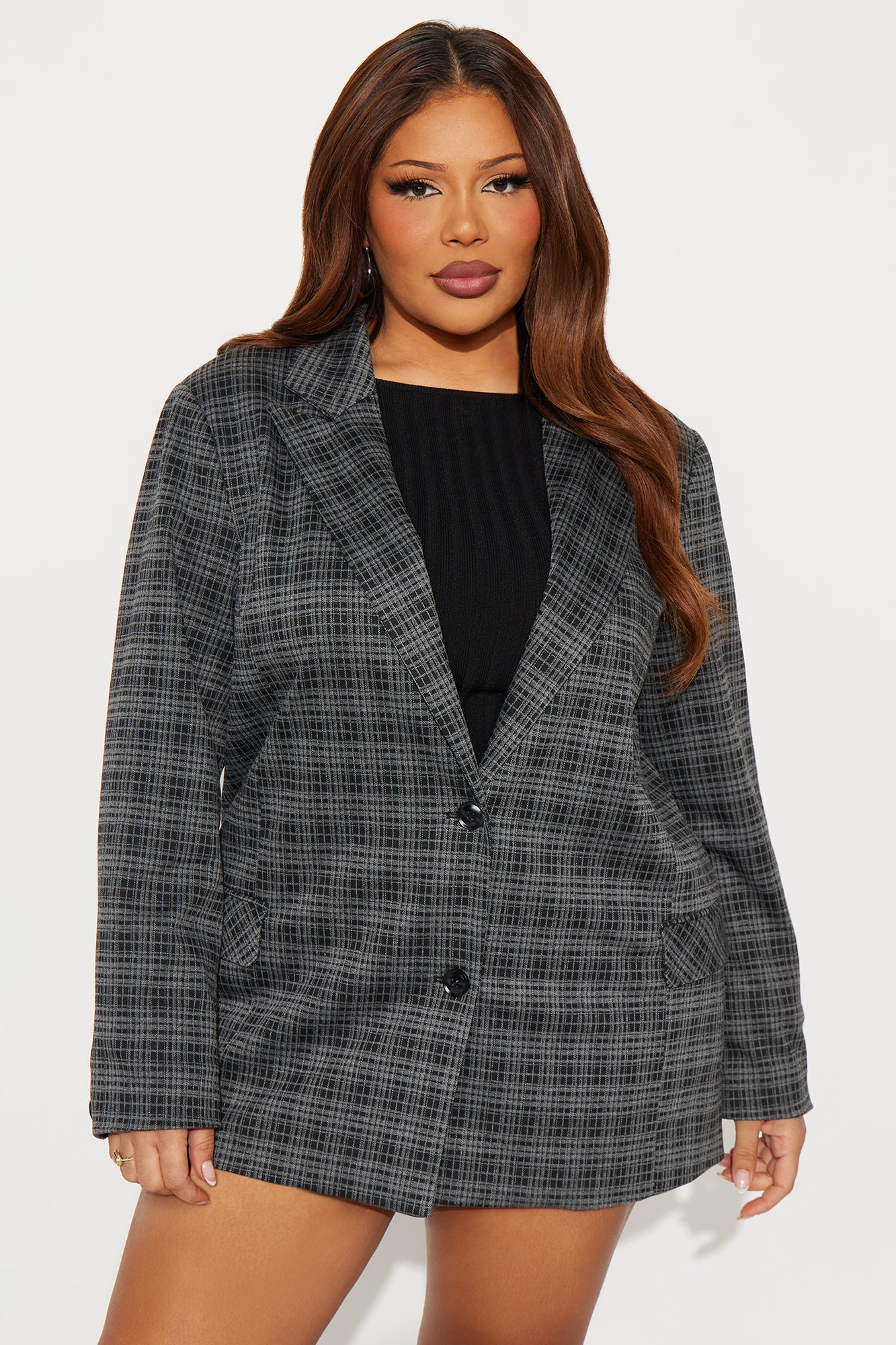 Georgina Plaid Blazer Short Set - Black
