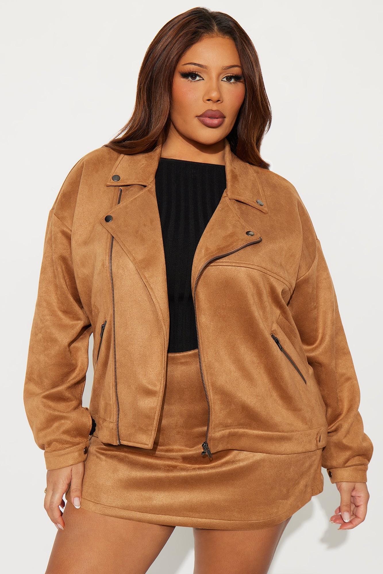 Girl Talks Faux Suede Skort Set - Taupe