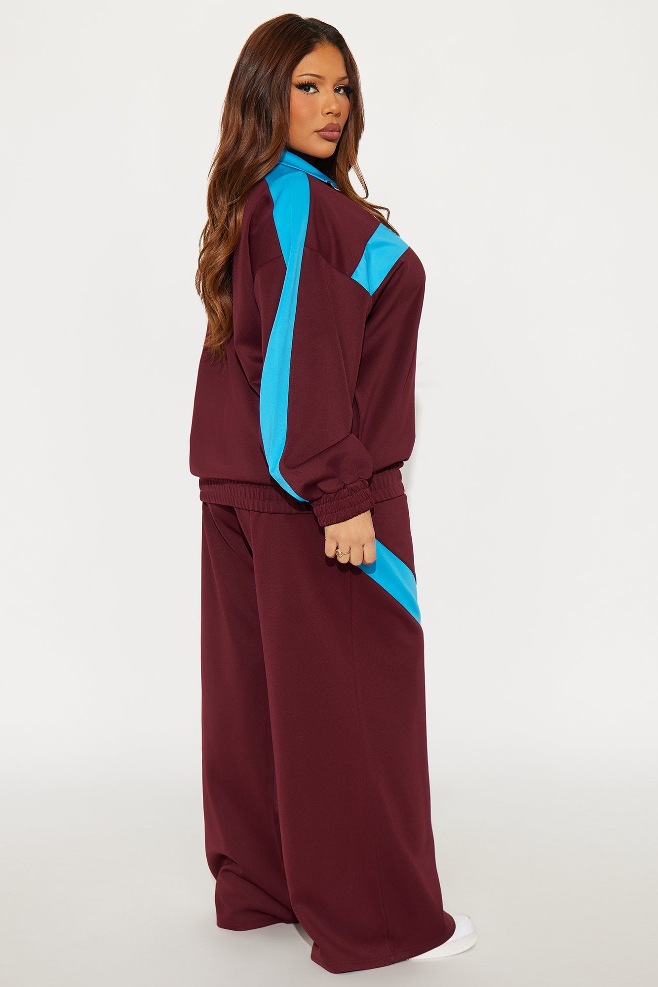 Varsity Pulse Zip Front Jacket Sporty Set - Burgundy/combo
