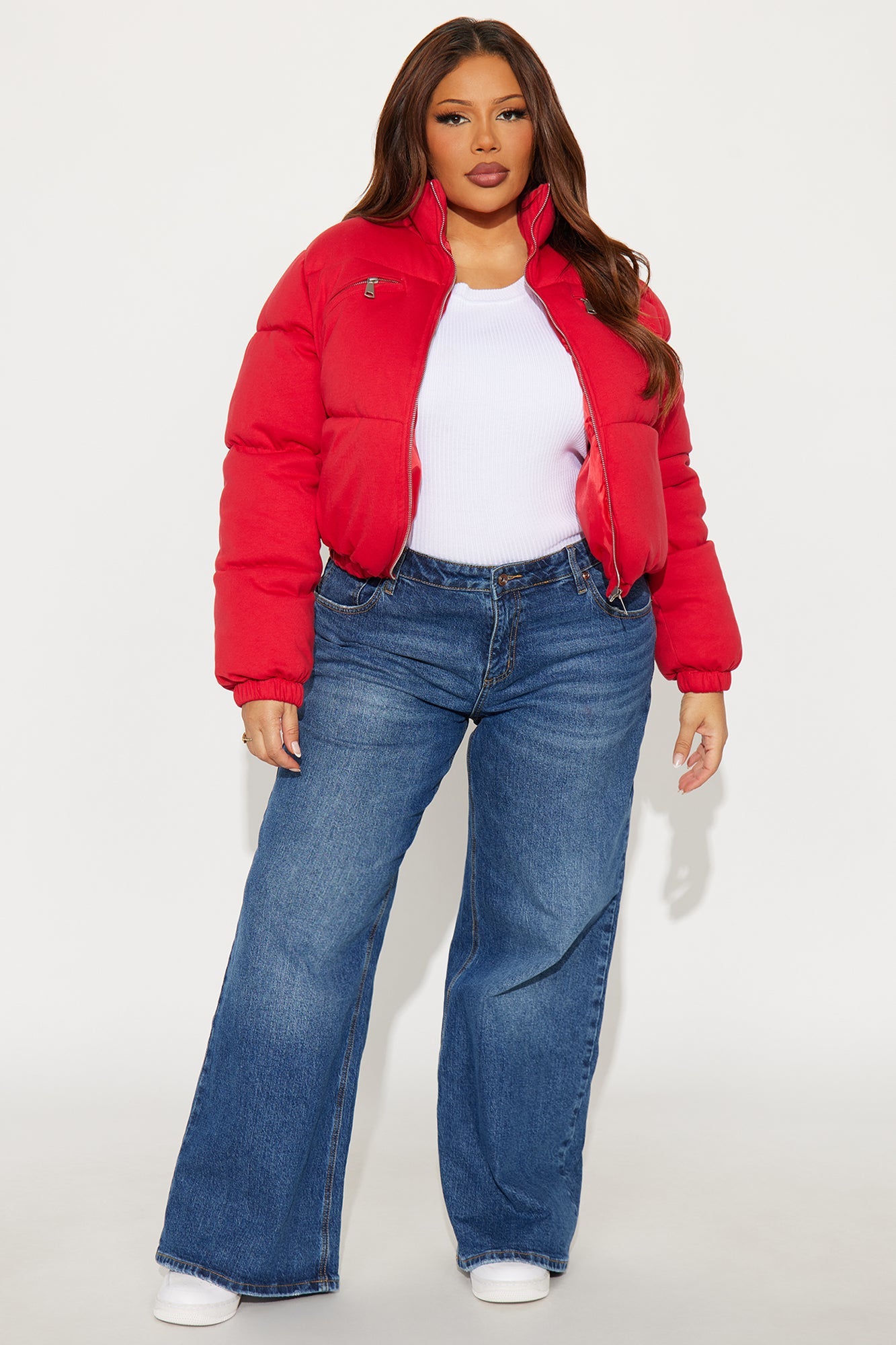 Never Giving Up Cropped Puffer Jacket - Red