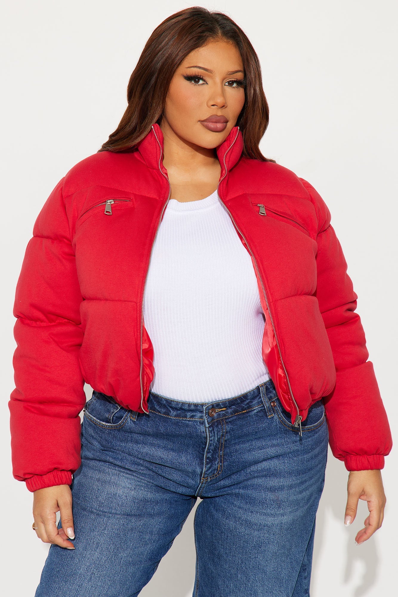 Never Giving Up Cropped Puffer Jacket - Red