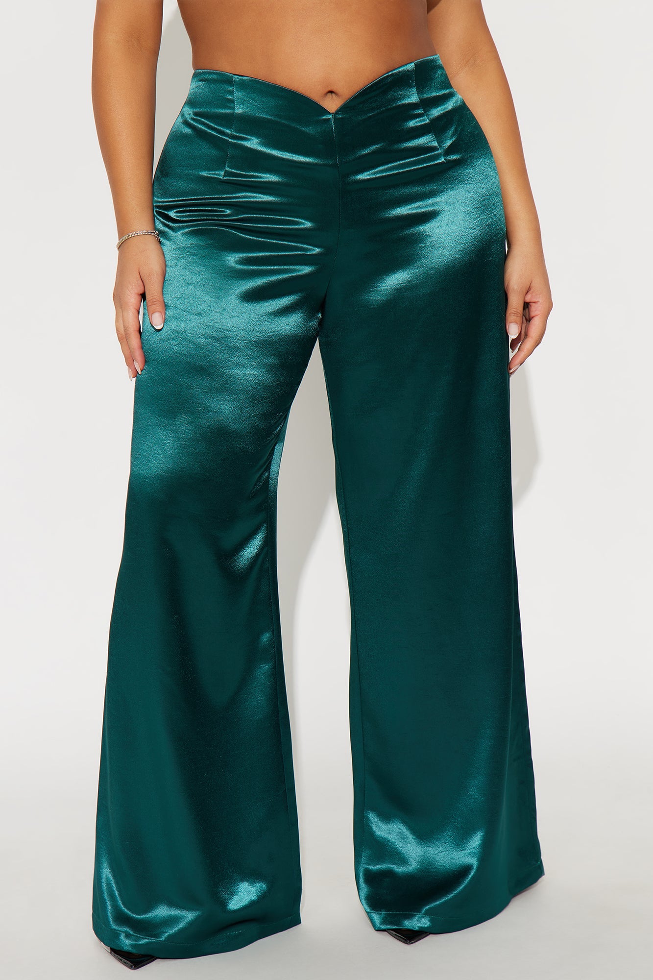 Sweet Serenade Satin Wide Leg V Front Pant 33 - Teal